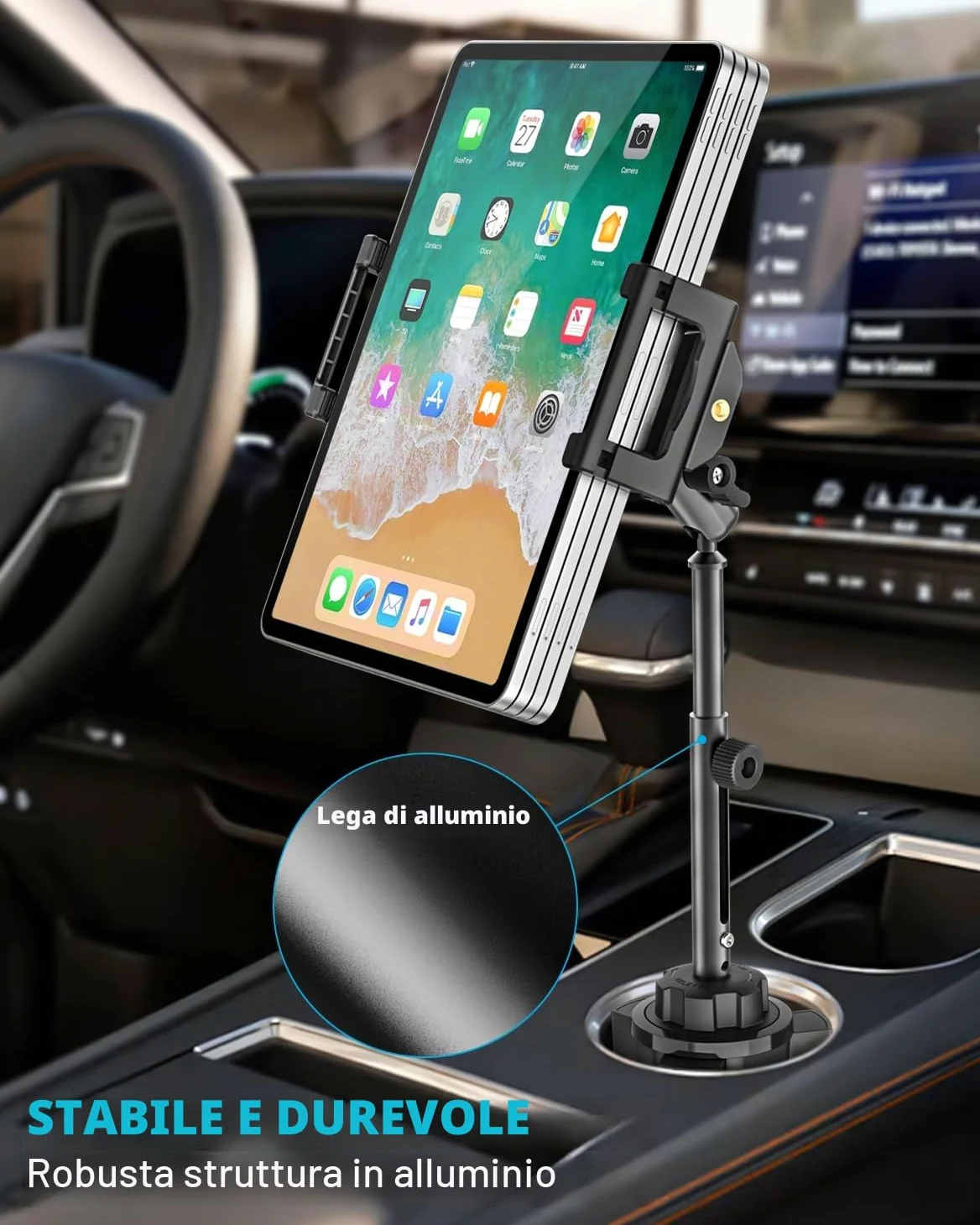 Supporto Tablet Auto Portabicchieri per 6,1 a 15,6 pollici iPad, [Braccio Telescopico in Metallo] Supporto Tablet & Telefono Bicchiere Camion per iPad Pro 13 12,9 11 Air Mini, Galaxy, iPhone