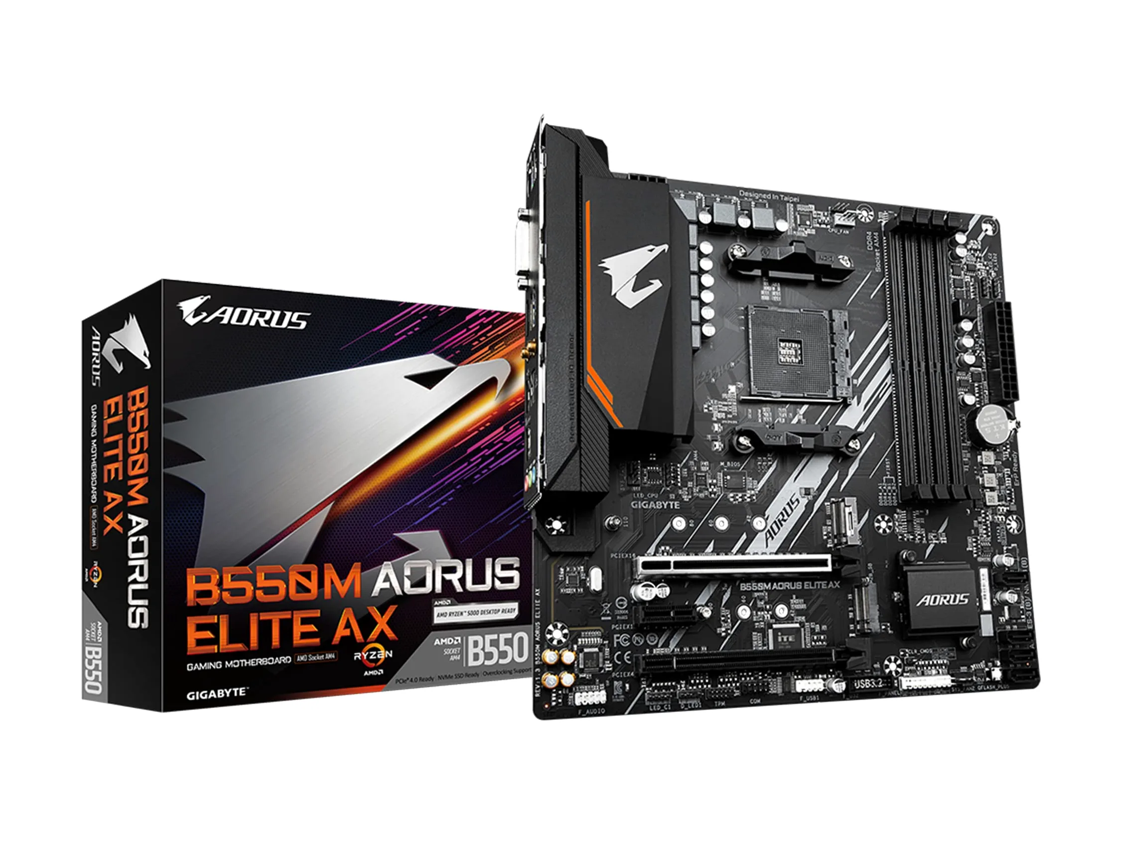 GIGABYTE B550M AORUS ELITE AX Scheda madre - CPU AMD Ryzen 5000, VRM a 5+3 fasi, fino a 4733 MHz DDR4, 1xPCIe 4.0 + 1xPCIe 3.0 M.2, Wi-Fi 6E, LAN 1GbE, USB 3.2 Gen 1