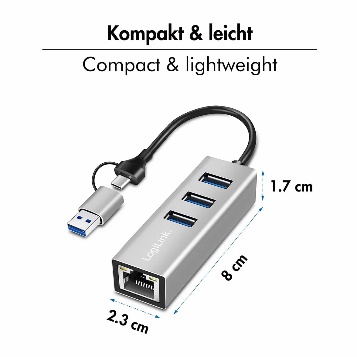 LogiLink UA0440 - USB-C 3.2 Gen 1 Hub a 5G Ethernet RJ45 adattatore con 3 USB A