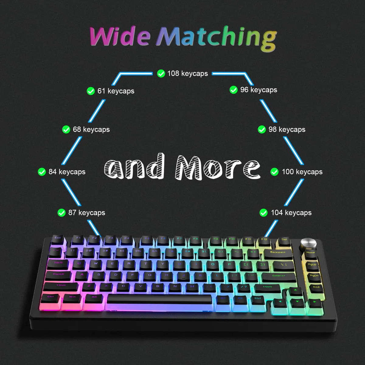 Womier Pudding Keycaps - Set di tasti PBT 165, Shine Through, profilo OEM, compatibilità universale per tastiere 100%, 75%, 65%, 60%, nero