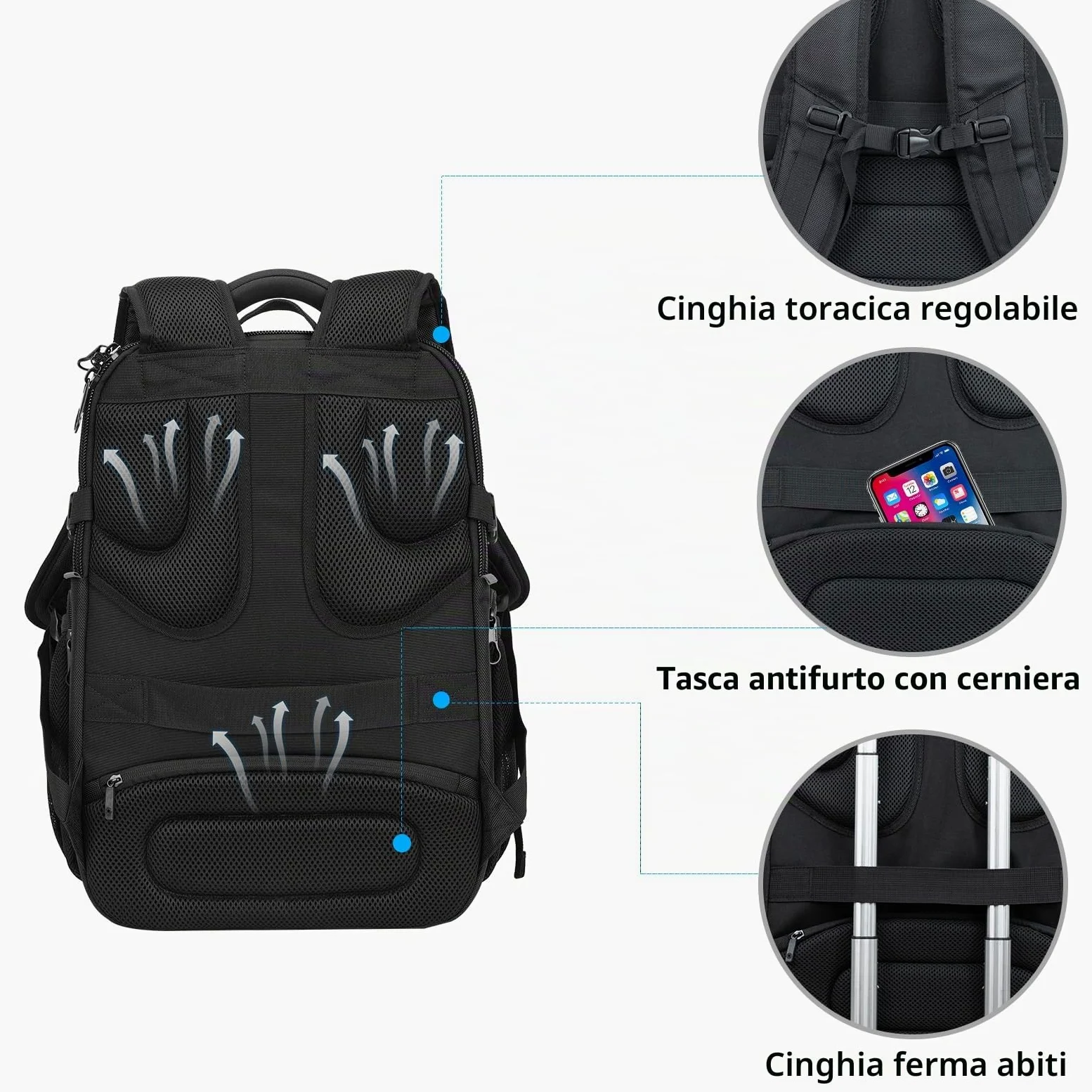 KROSER Zaino Business Porta Pc Zaino Per Laptop da 17,3 Pollici XL Zaino per Computer con Tasche RFID Saferoom con Guscio duro Daypack Idrorepellente Scuola Borsa per Laptop Viaggio/Uomo/Donna-Nero