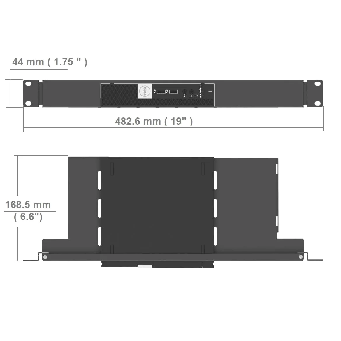 Supporto a rack per rack Dell OptiPlex Micro Form Factor Case-1U incernierato per server rack con connessioni di rete di facile accesso in armadi di rete o server rack da 19"
