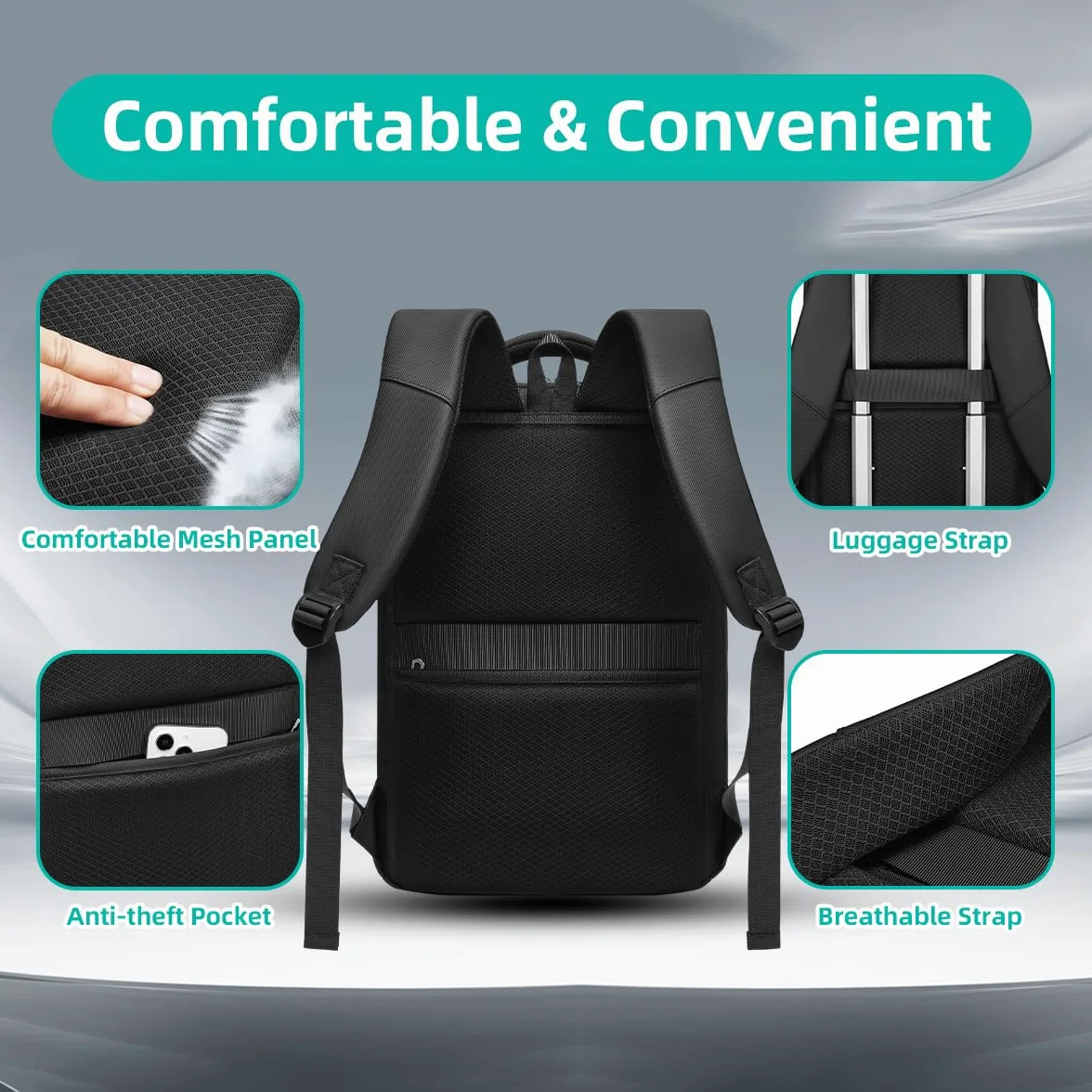 Zaino Porta PC Uomo per 15.6 Pollici Zaino Lavoro Impermeabile Zaino da Viaggio Antifurto per Uffico Università Scuola Viaggio Business-Nero