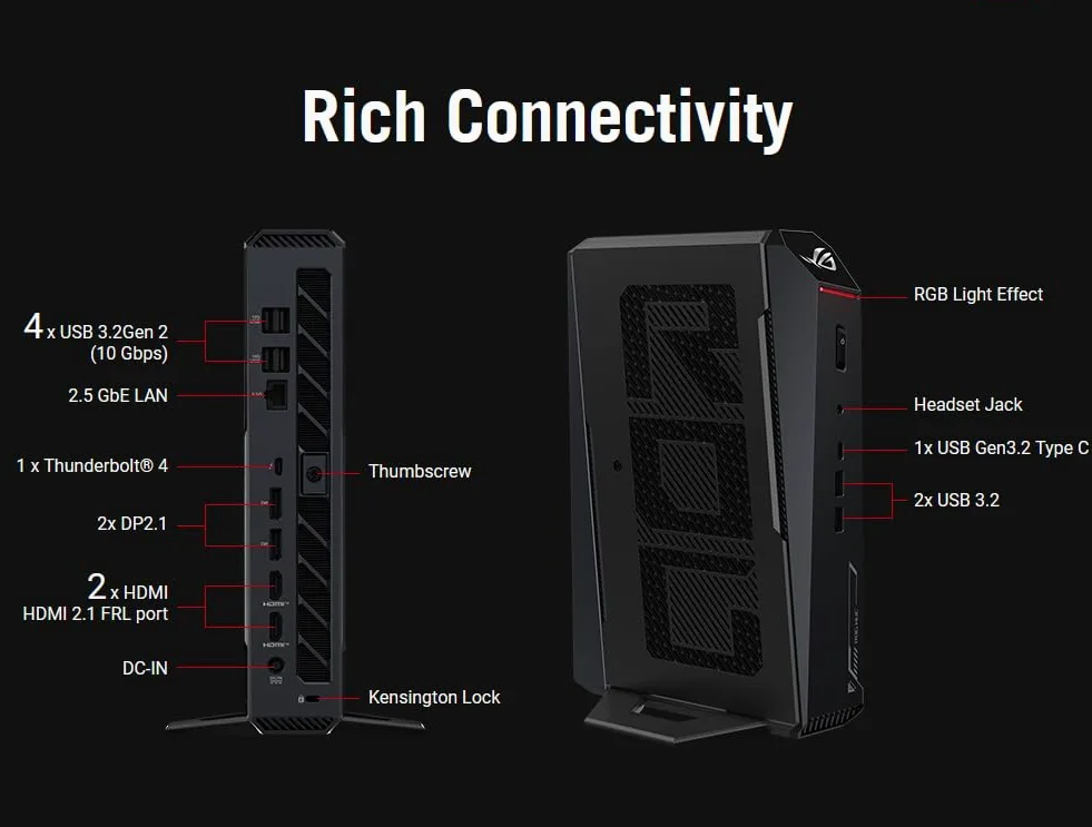 ROGNUC Gaming Mini PC, Intel Core Ultra 9-275HX, GeForce RTX 5070 Ti, 32GB DDR5, Thunderbolt 4, Triple-Fan Cooling, ARGB Lighting (TB, 2)