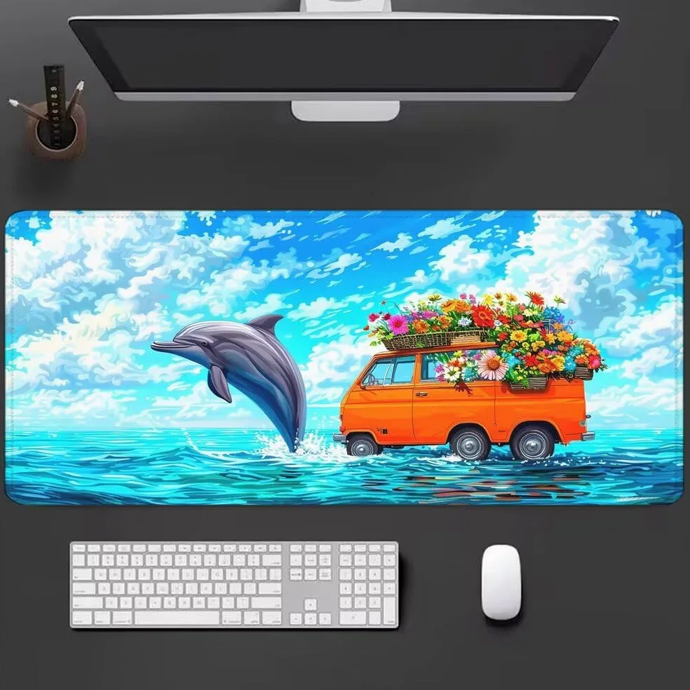 Blu Tappetino Mouse XXL 1000x500x3mm, Gaming Tappetino Mouse Delfino Mousepad con Base in Impermeabile Gomma Antiscivolo per Tastiera Computer Ufficio Idea Regalo Festa del Papà e Compleanno X-786