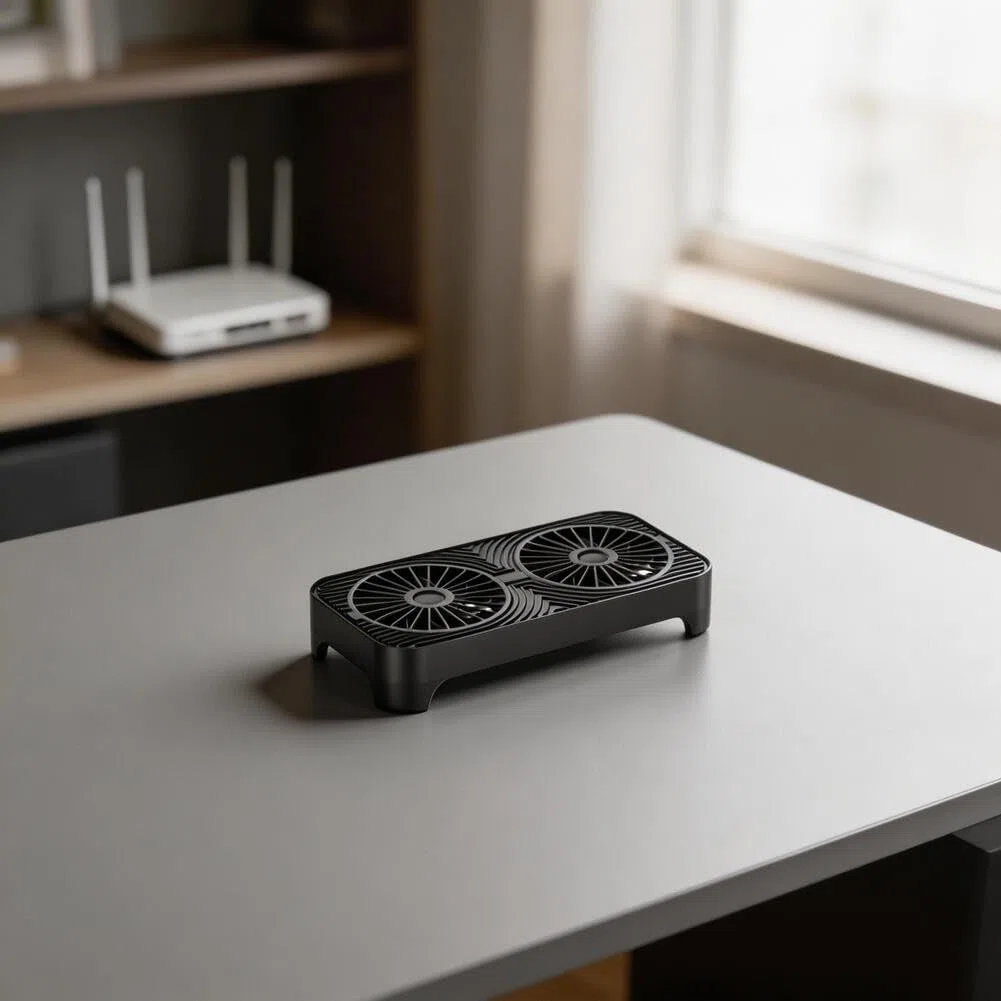 Base di raffreddamento a doppia ventola, ventole silenziose da 140 mm per router, modem e mini PC, supporto di raffreddamento ammortizzante, nero