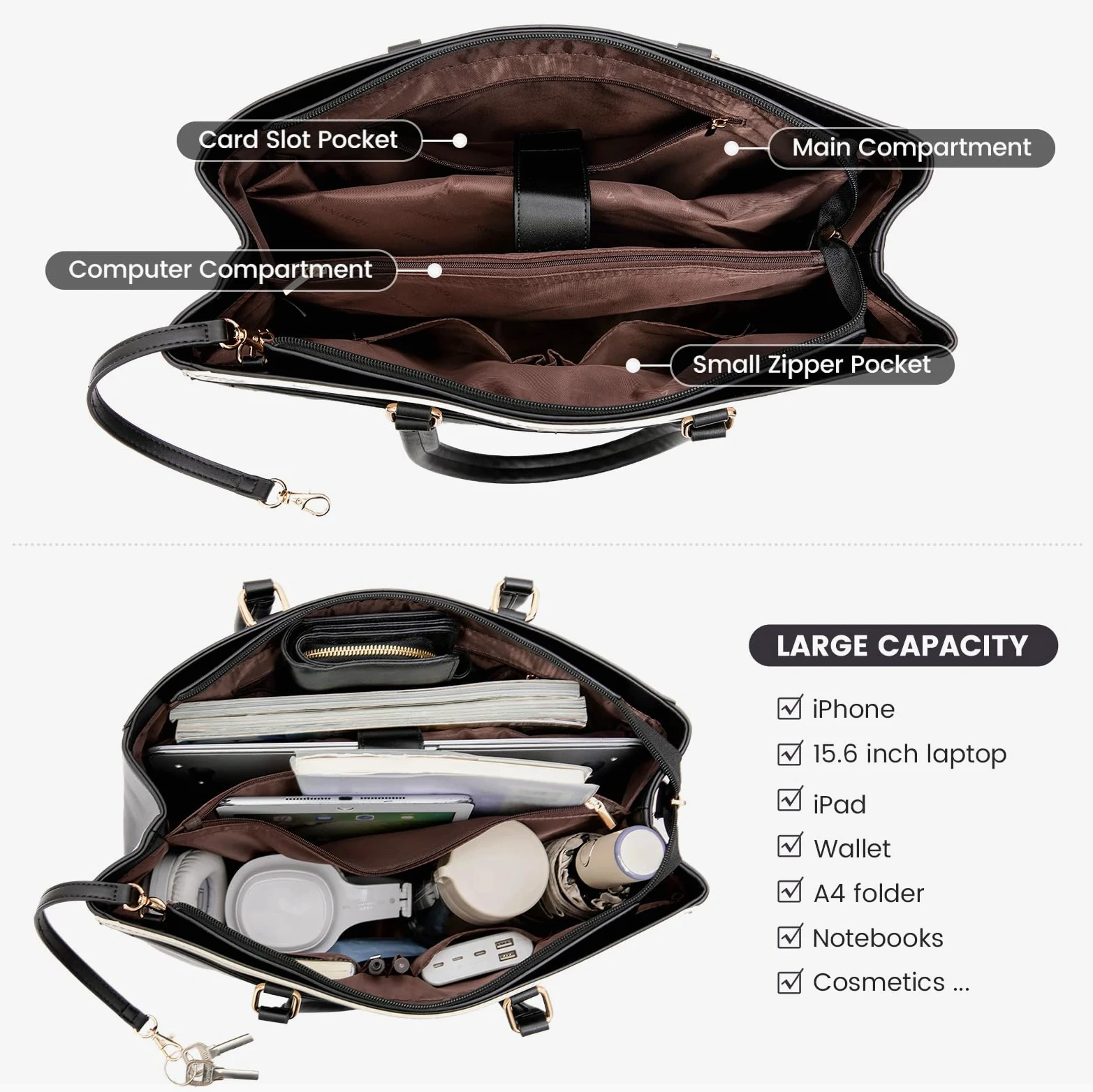LOVEVOOK Borsa per computer portatile per le donne 15.6 Pollice Tote Bags Borsa in Pelle Impermeabile Valigetta Computer Donne Business Office Work Bag