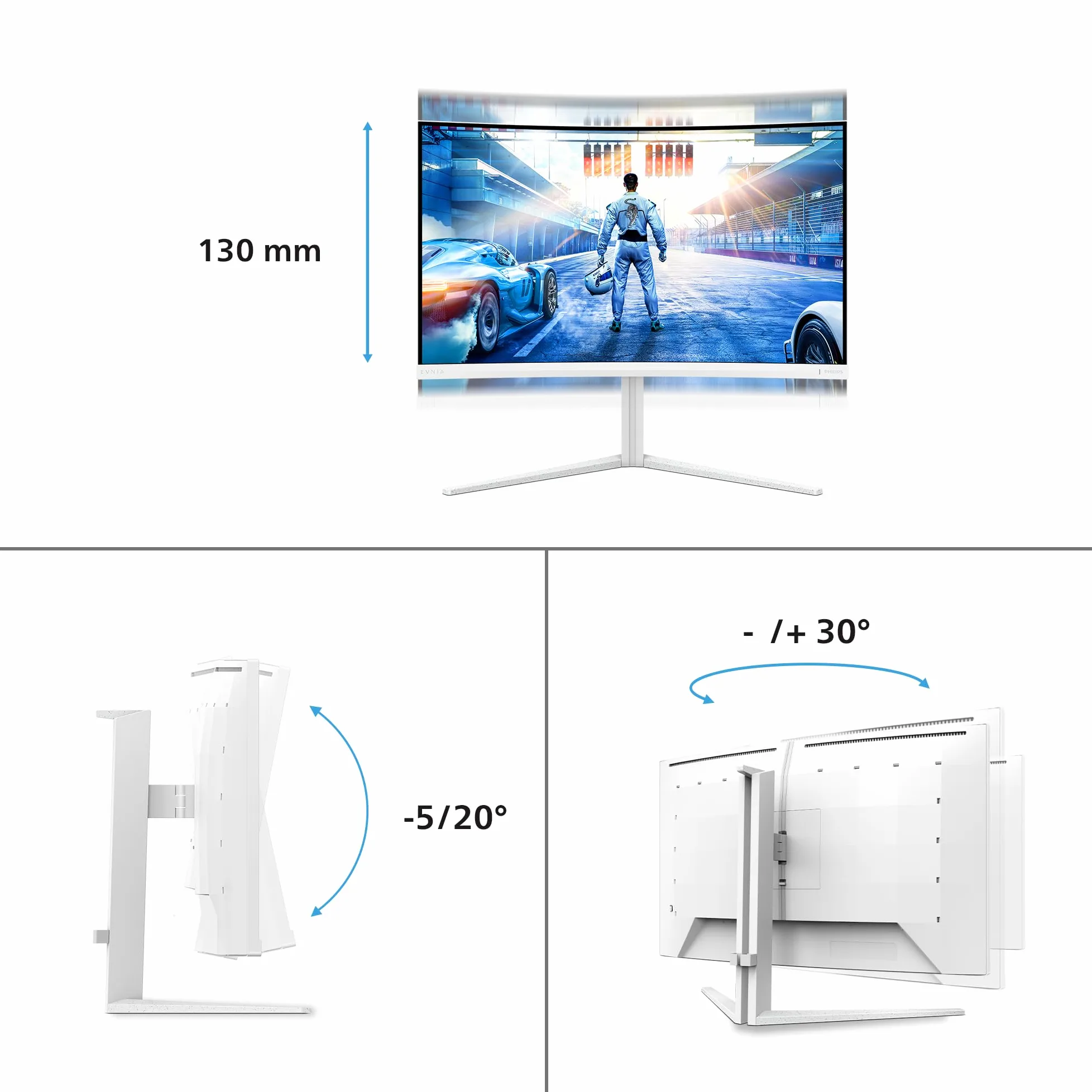 Philips Gaming Monitor 32M2C5501 31.5 pollici, Curvo, 2560x1440, WQHD, 180Hz, Fast VA Panel, 0.5ms MPRT, , (HDMI2x 2.0 DP 1x 1.4) Adaptive Sync, HDR10, FreeSync, Bianco