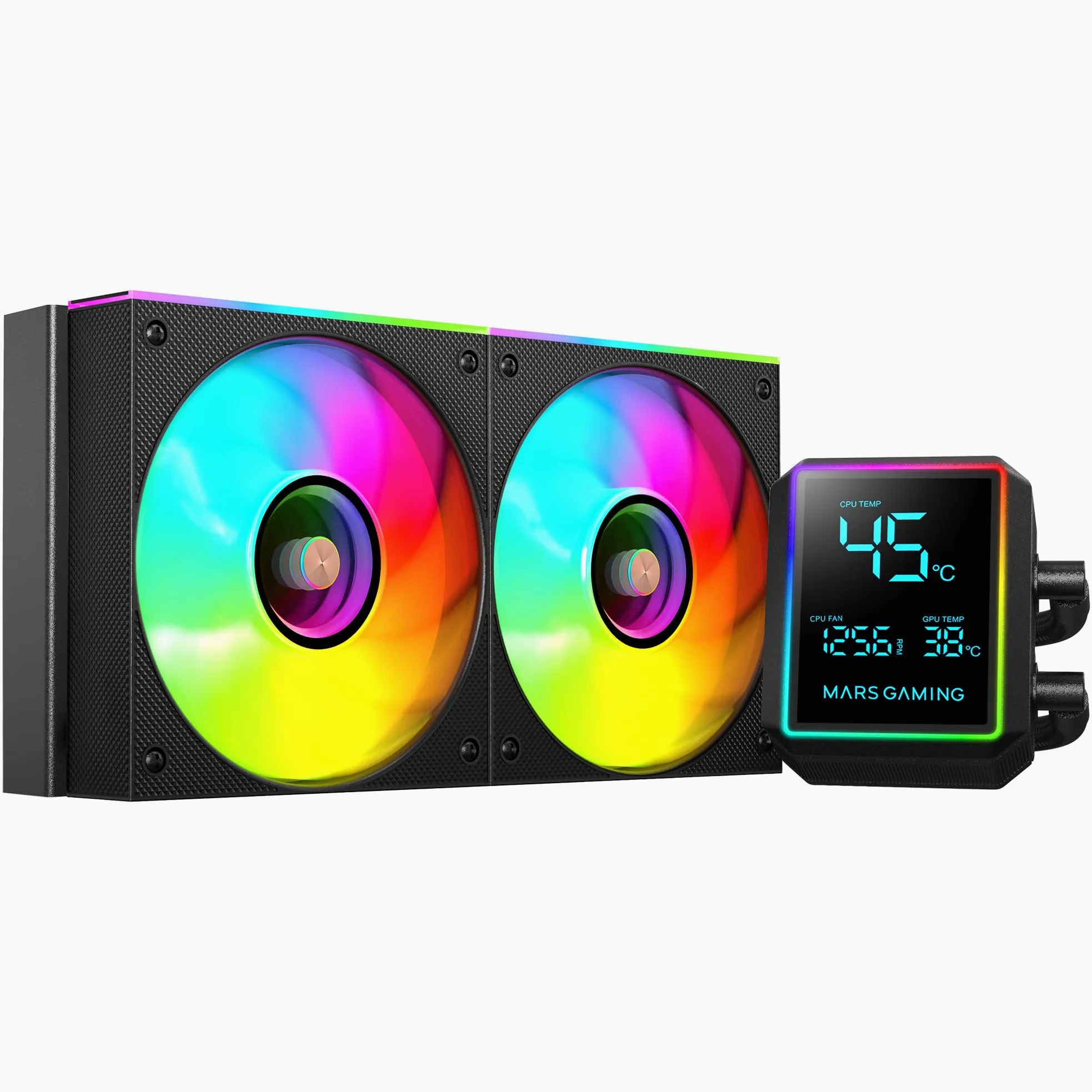 Mars Gaming ML-LCDPRO240 Raffreddamento Liquido AIO 500W TDP, Schermo LCD 2,8" Multimonitor, Pompa 4ª Gen Opti-Chamber con Base in Rame, 2× Ventole 120 mm ARGB Infinity Mirror, Nero