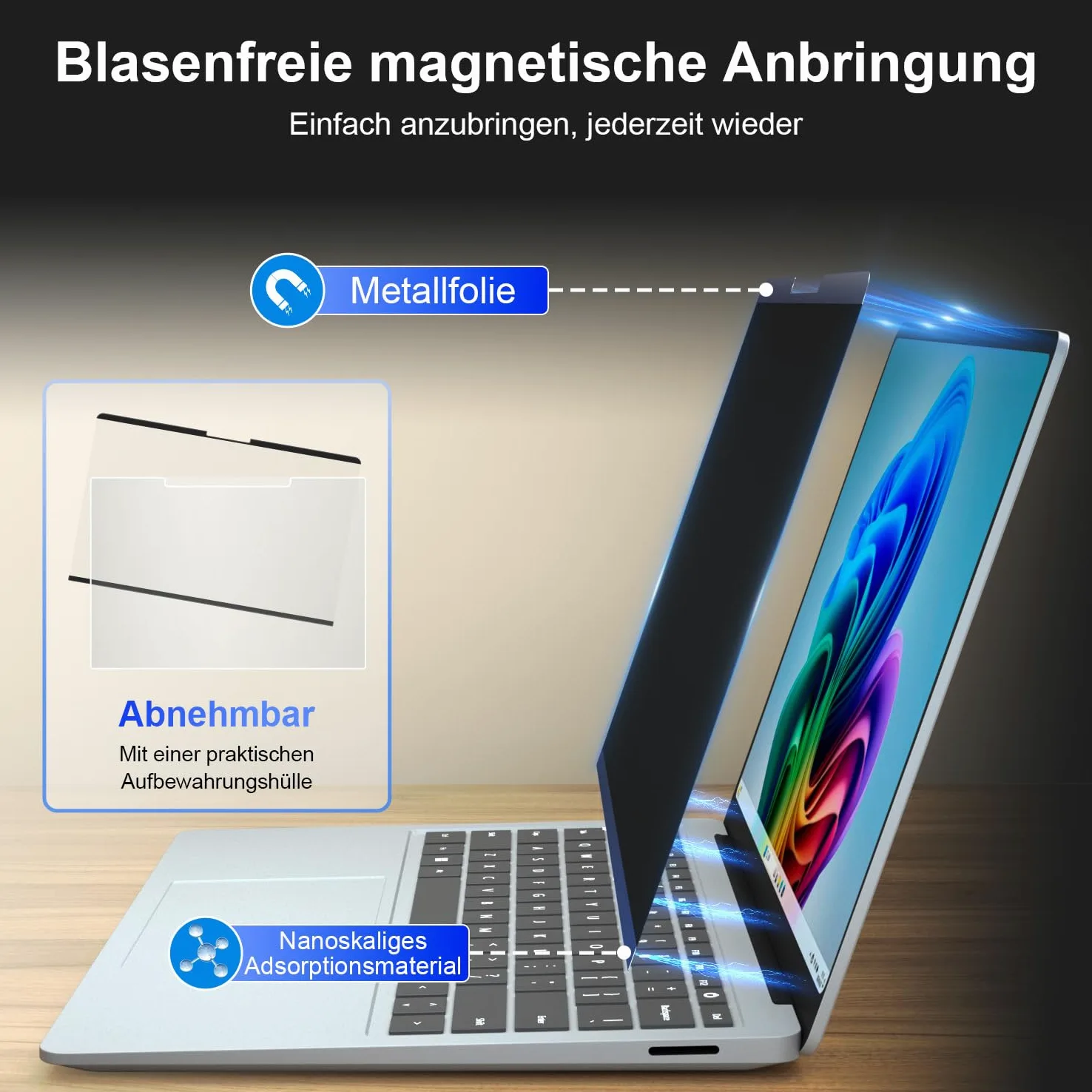 Pellicola protettiva magnetica per MacBook, pellicola protettiva rimovibile per la privacy con webcam per schermo anti-riflesso blu (13,5 pollici Surface Laptop)