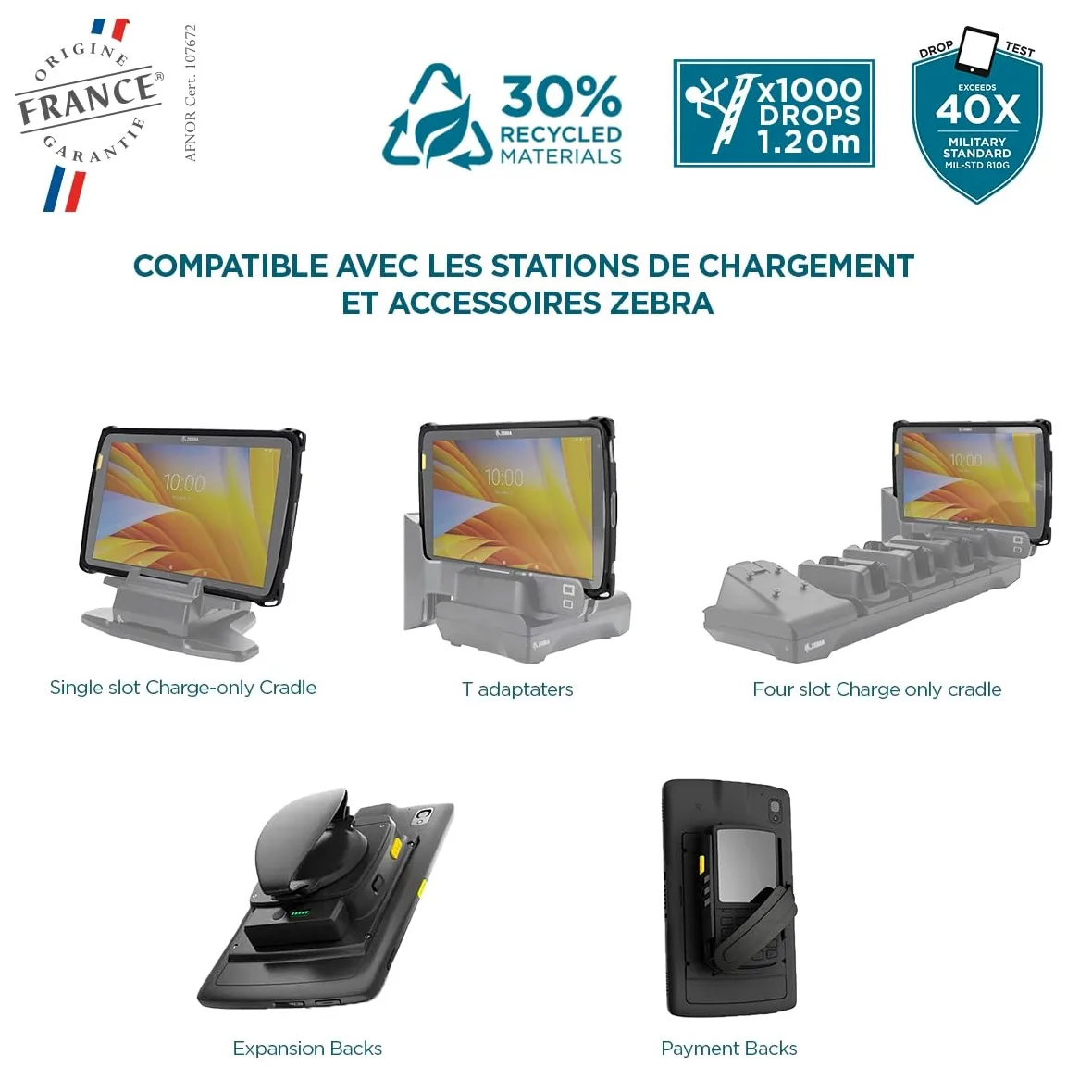 MOBILIS Custodia Robusta per Tablet Zebra ET40 ET45 10", Antiurto di Livello Militare, Copertura Protettiva Compatibile con gli Accessori Zebra, Materiali Riciclati, Nero