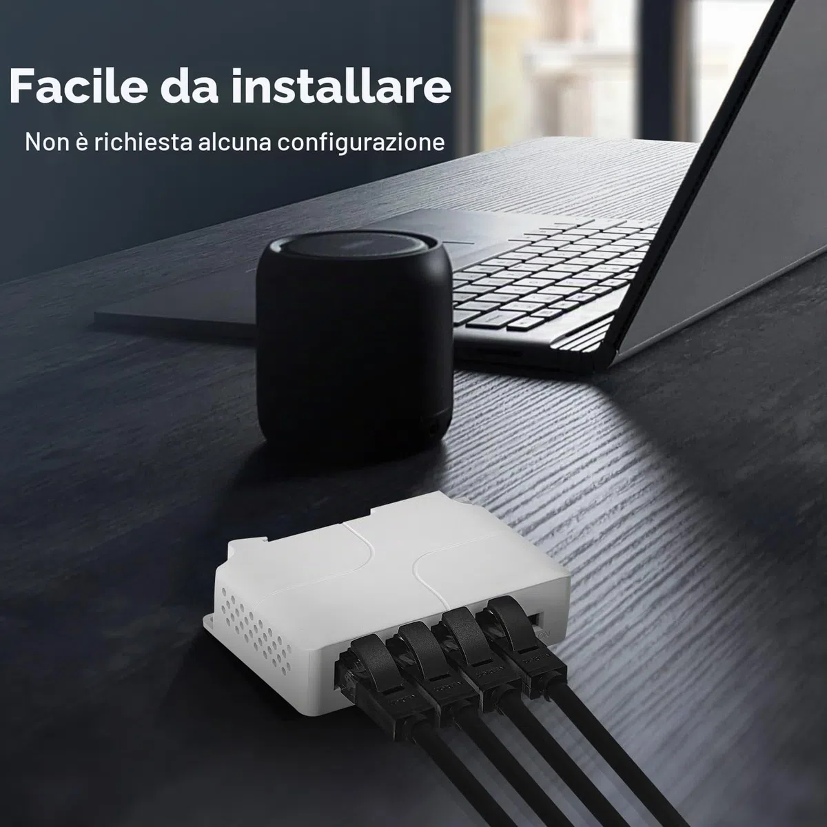 Extender PoE a 4 porte, 1 PoE in 3 uscite PoE, switch passthrough alimentato IEEE802.3af/at PoE, Ethernet 100Mbps, guida DIN e montaggio a parete