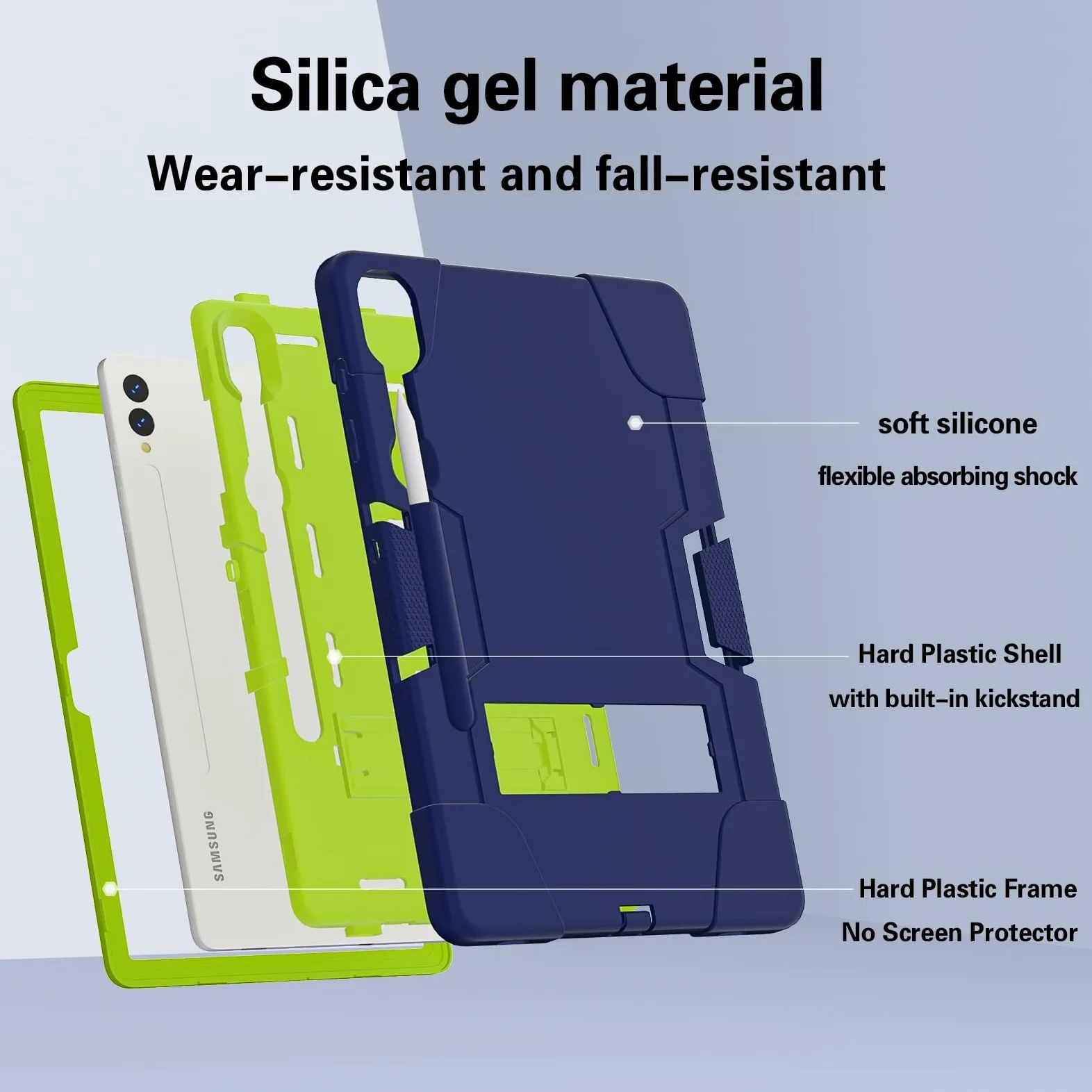Custodia protettiva per tablet PC compatibile con Samsung Galaxy Tab S9 Plus/Tab S9 FE Plus SM-X810/X818U da 12,4 pollici (2023), custodia in silicone per tablet con cavalletto, guscio resistente