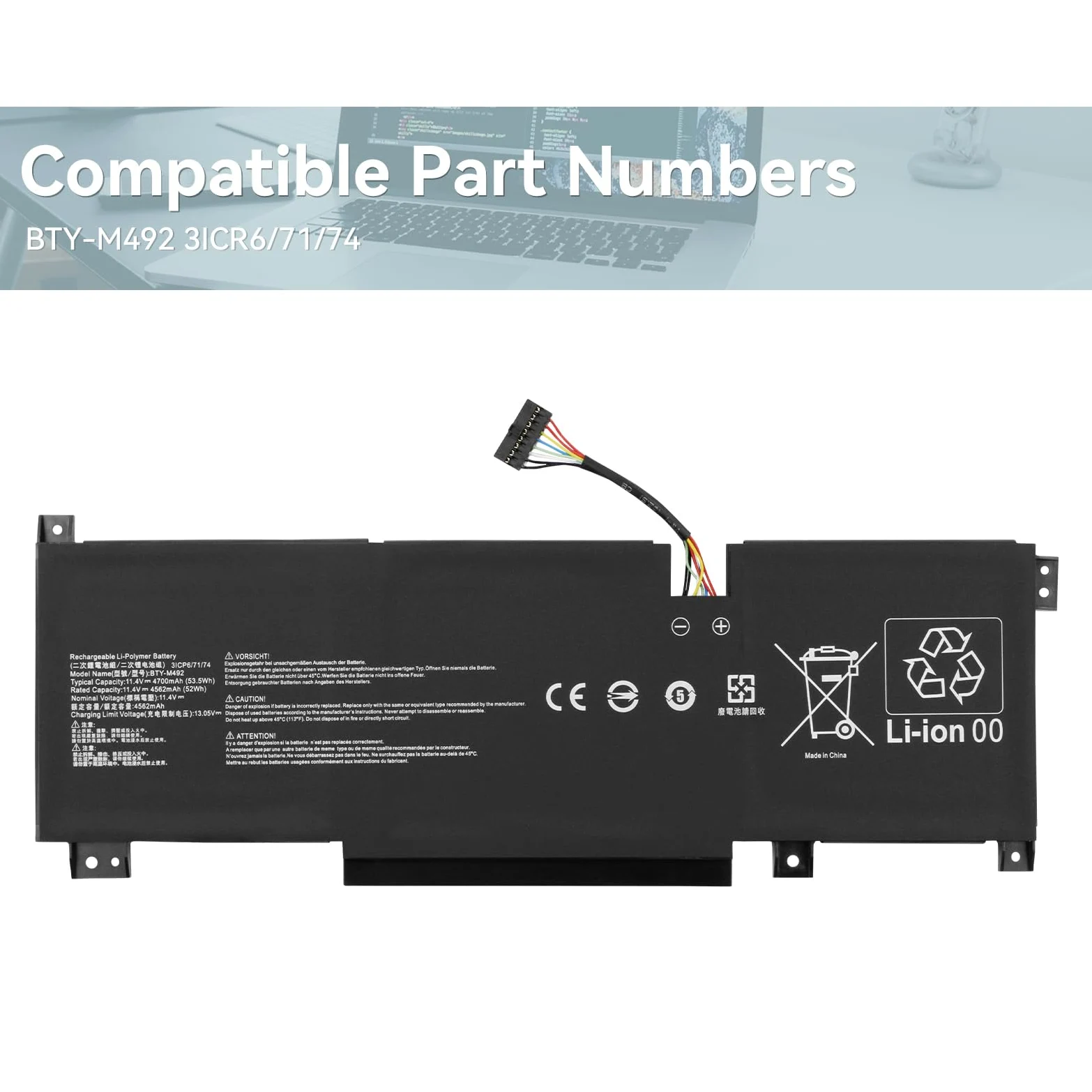 BTY-M492 Batteria per MSI Katana GF66 GF76 11UC/11UD/11UE/11UG/11SC/12UD/12UDO/12UE/12UEO/12UEK/12UG/12UGS/12UX Pulse GL66 GL76 11UDK 11UEK 11UCK Crosshair 15 17 A11UCK A11UDK A11UEK Bravo 15 B5DD