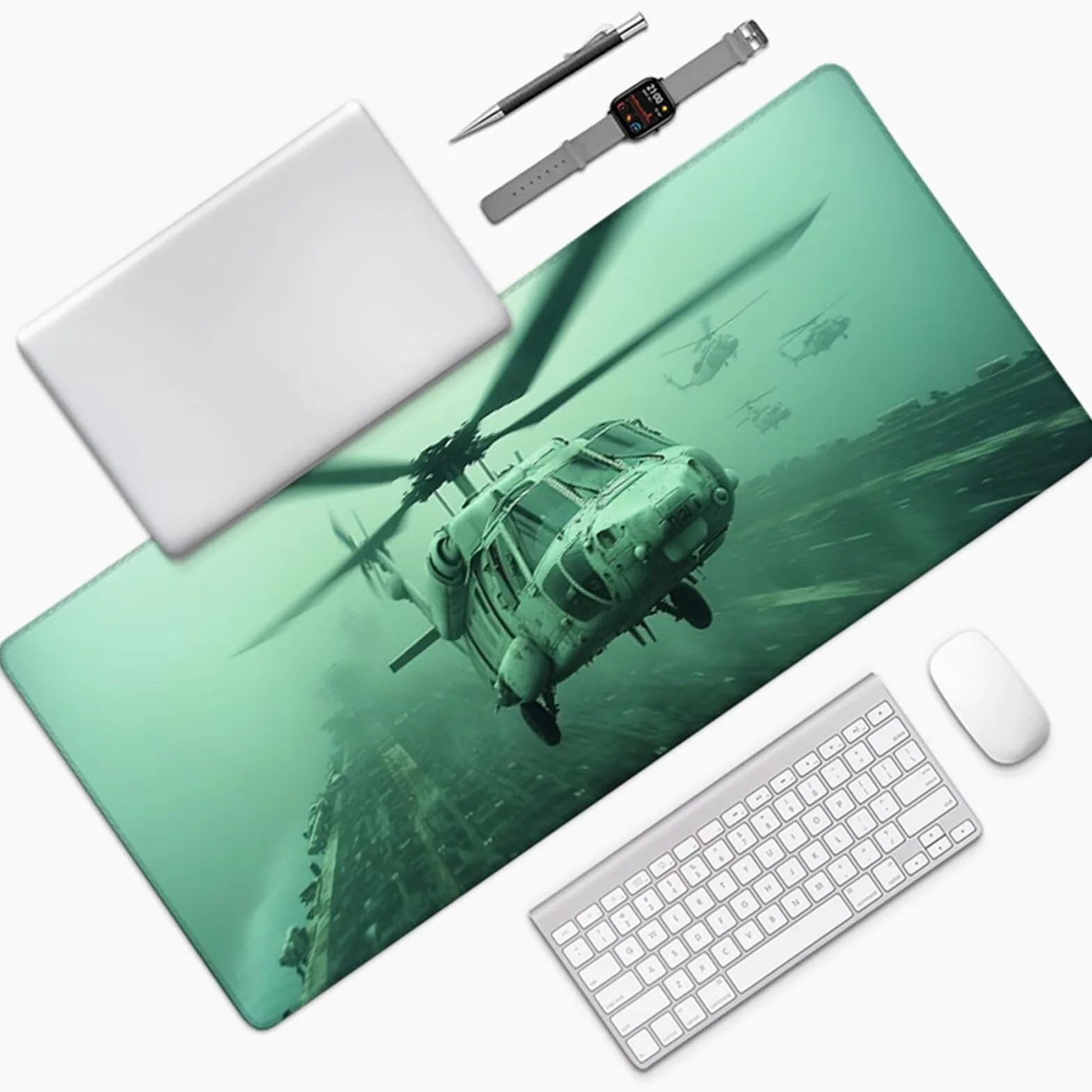 Tappetino Mouse Aereo, Tappetino Mouse XXL 1500x800x3mm, Mousepad Gaming Accessori Scrivania, Sottomano Scrivania con Base in Gomma Antiscivolo, Ufficio Accessori, per Ufficio, Gaming, Verde 5-2941