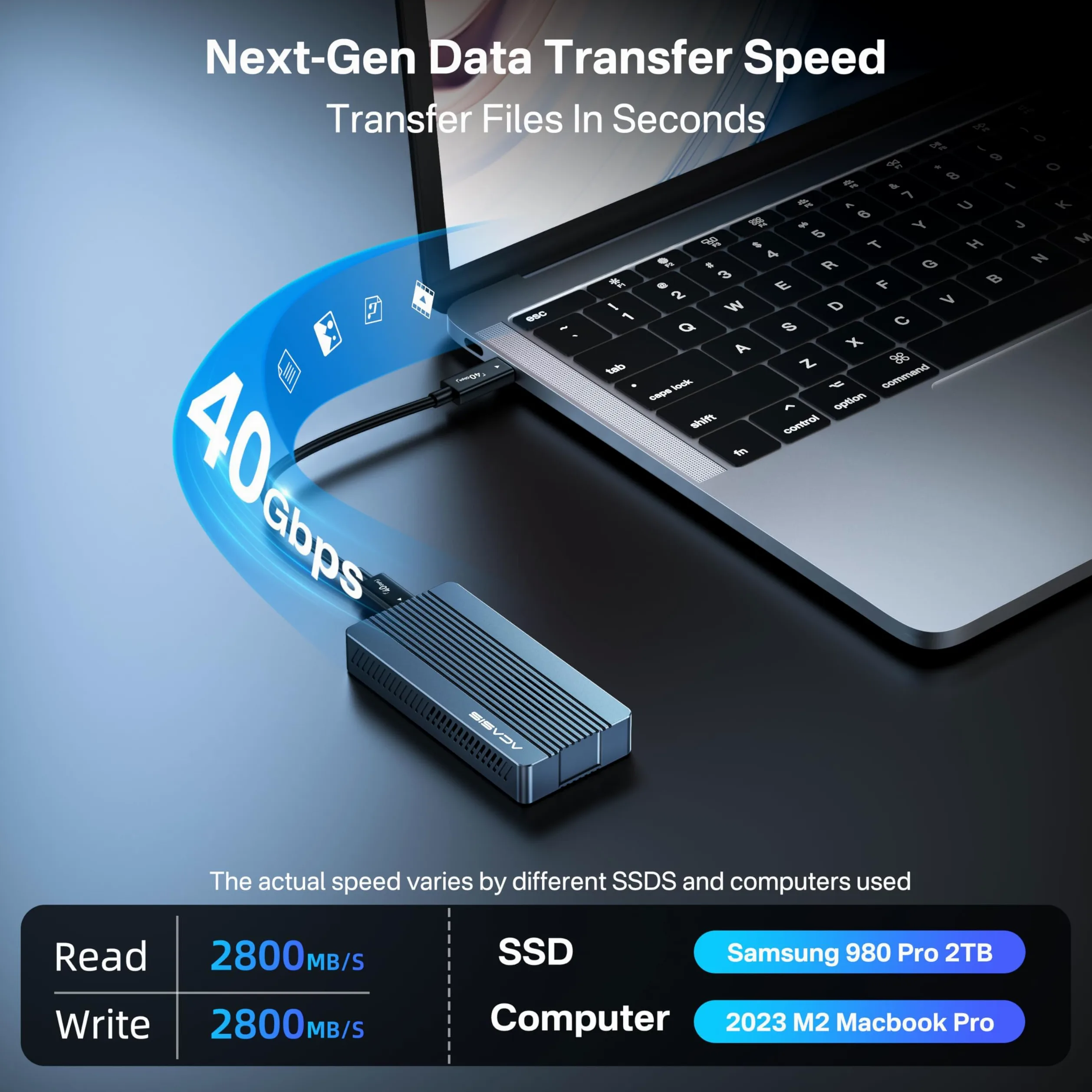 ACASIS Case M.2 NVMe 40Gbps con Ventola – Enclosure SSD Esterno Thunderbolt 4 / 3 USB4/3.2/3.1/3.0, Installazione Senza Attrezzi, per Dischi 2280/2260/2242/2230, Compatibile Mac M1/M2, iPad Pro e PC