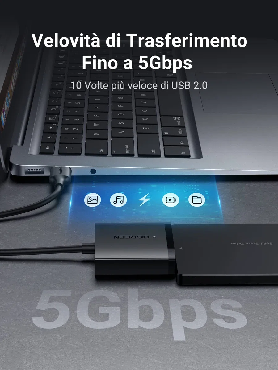 UGREEN Adattatore SATA USB 3.0 per SSD HDD 3.5" 2.5" 12TB, Cavo Supporta UASP Riposo Automatico, Compatibile with WD Toshiba Seagate Hitachi