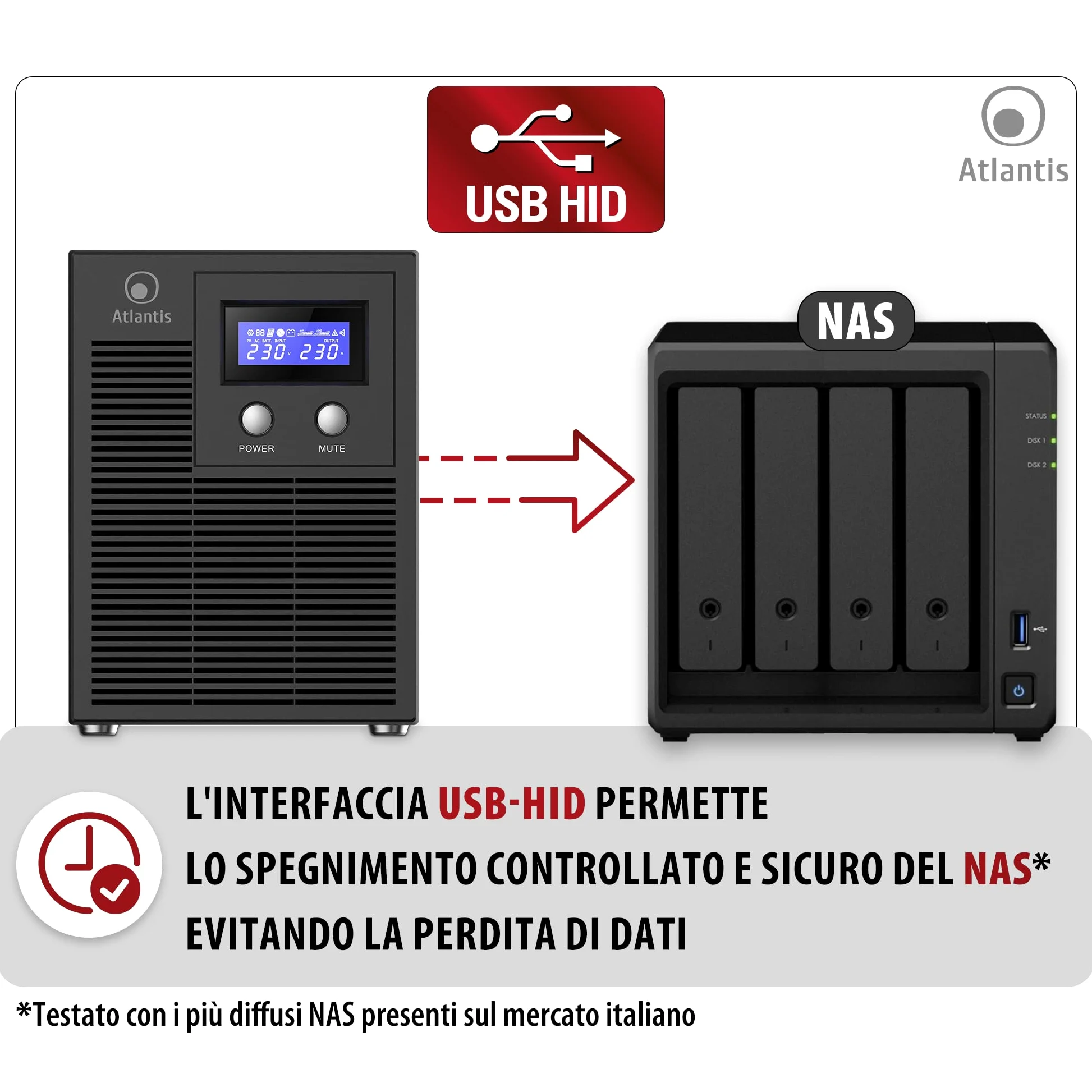 Atlantis A03-HP4003P Gruppo di Continuità Onda Sinusoidale Pura 3000VA 2100W Line Interactive, display LCD, porta USB-HID, 6 uscite IEC, 4 batterie 12V-7Ah, porta seriale RS232, slot per SNMP, softwa
