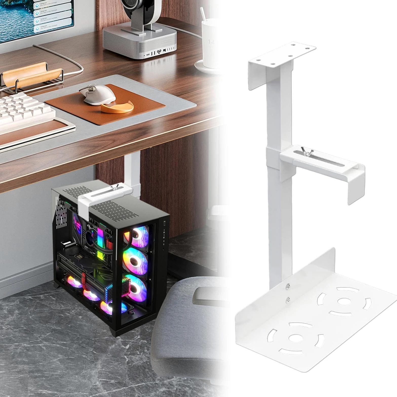 Supporto per CPU sotto la scrivania, supporto da parete per computer e | sotto il bancone, resistente supporto da parete per PC sotto la scrivania con altezza e larghezza flessibili | Supporto da