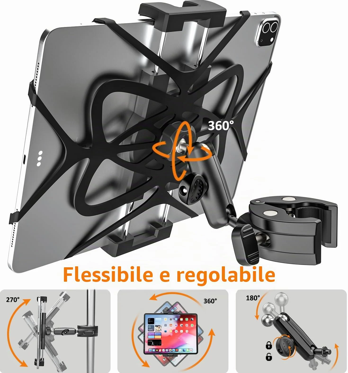 Oilcan Supporto Tablet Moto, Bici, Barca, Passeggino - Braccio Regolabile in Alluminio, Porta iPad Manubrio Asta Tubo Palo per Tablet e Telefono da 4-13", iPad Pro Air Mini/Galaxy Tab/Fire/iPhone