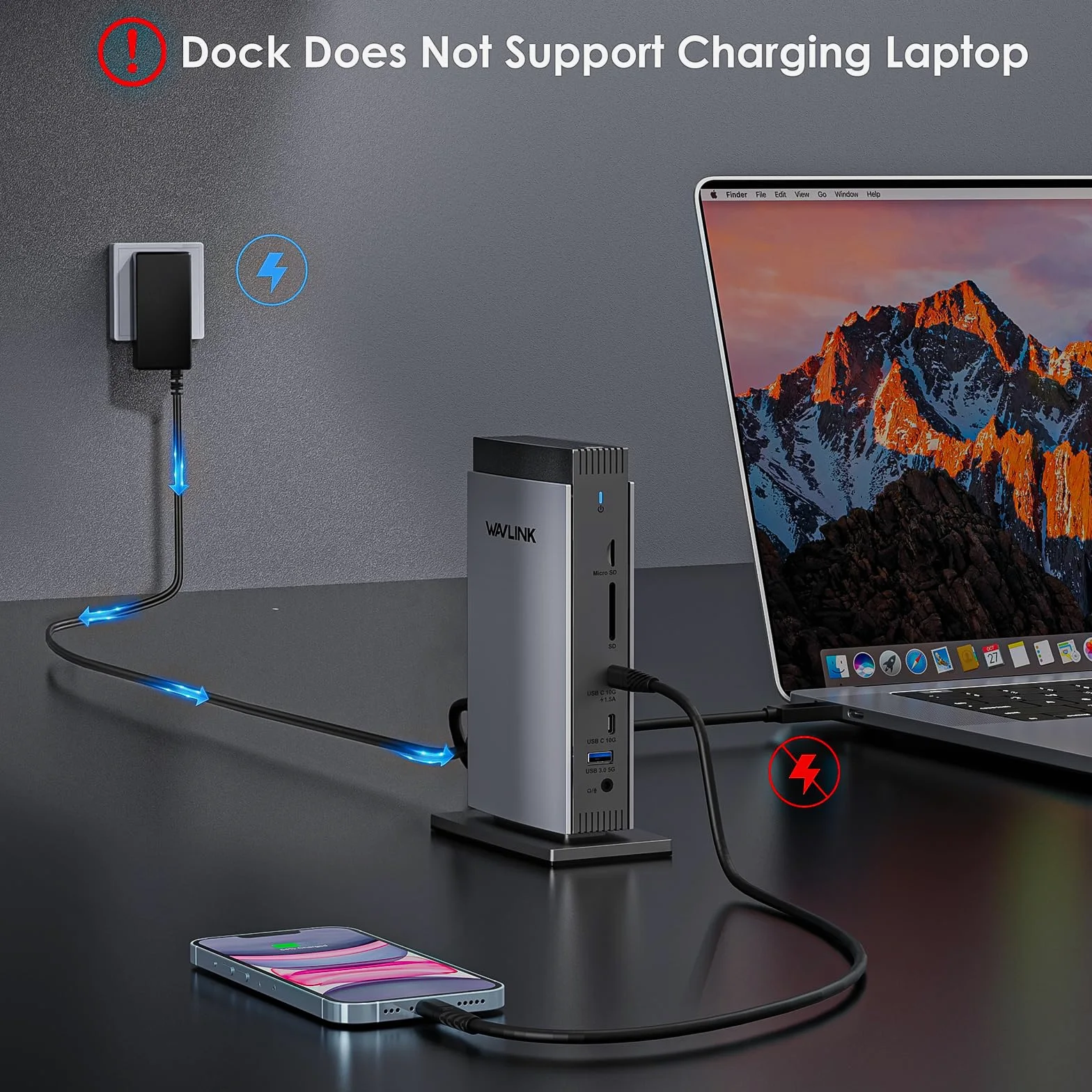 WAVLINK USB C Laptop Docking Station 3 HDMI, DisplayLink Triple 4K60Hz, Triplo Display per M1 M2 M3 M4 M5 Mac/Windows, 5 Porte USB, 2DP, Compatibile con MacBook Neo(Nessuna ricarica del laptop)