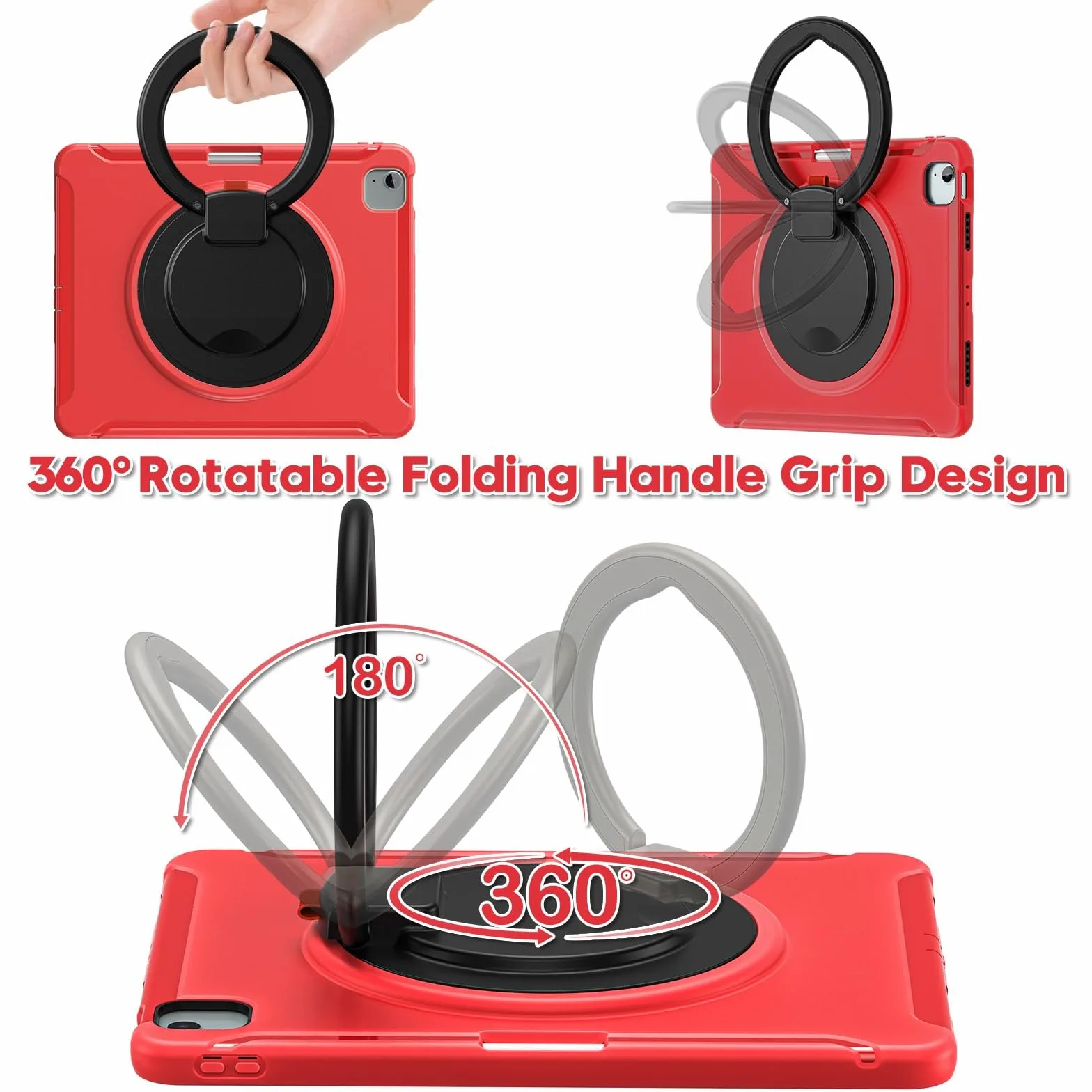 Custodia protettiva per tablet robusta per iPad Air 13 pollici, custodia protettiva robusta ibrida con impugnatura, supporto girevole (rosso)
