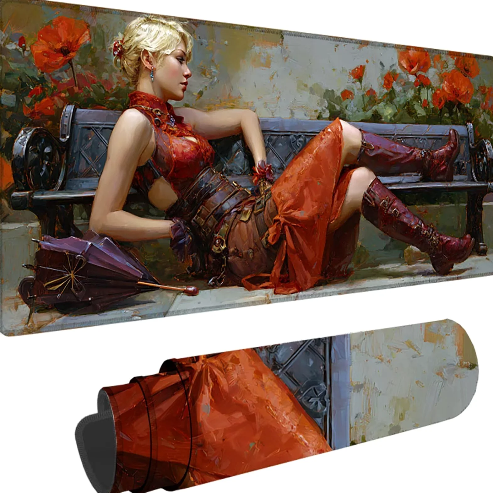 Tappetino Mouse Gaming Rosso Tappetino Mouse XXL 1000x500x3 mm, Fiore Mousepad Accessori Gaming con Bordi Cuciti, Sottomano Scrivania Migliorare la Precisione e la Velocità per Giocatori w-1462