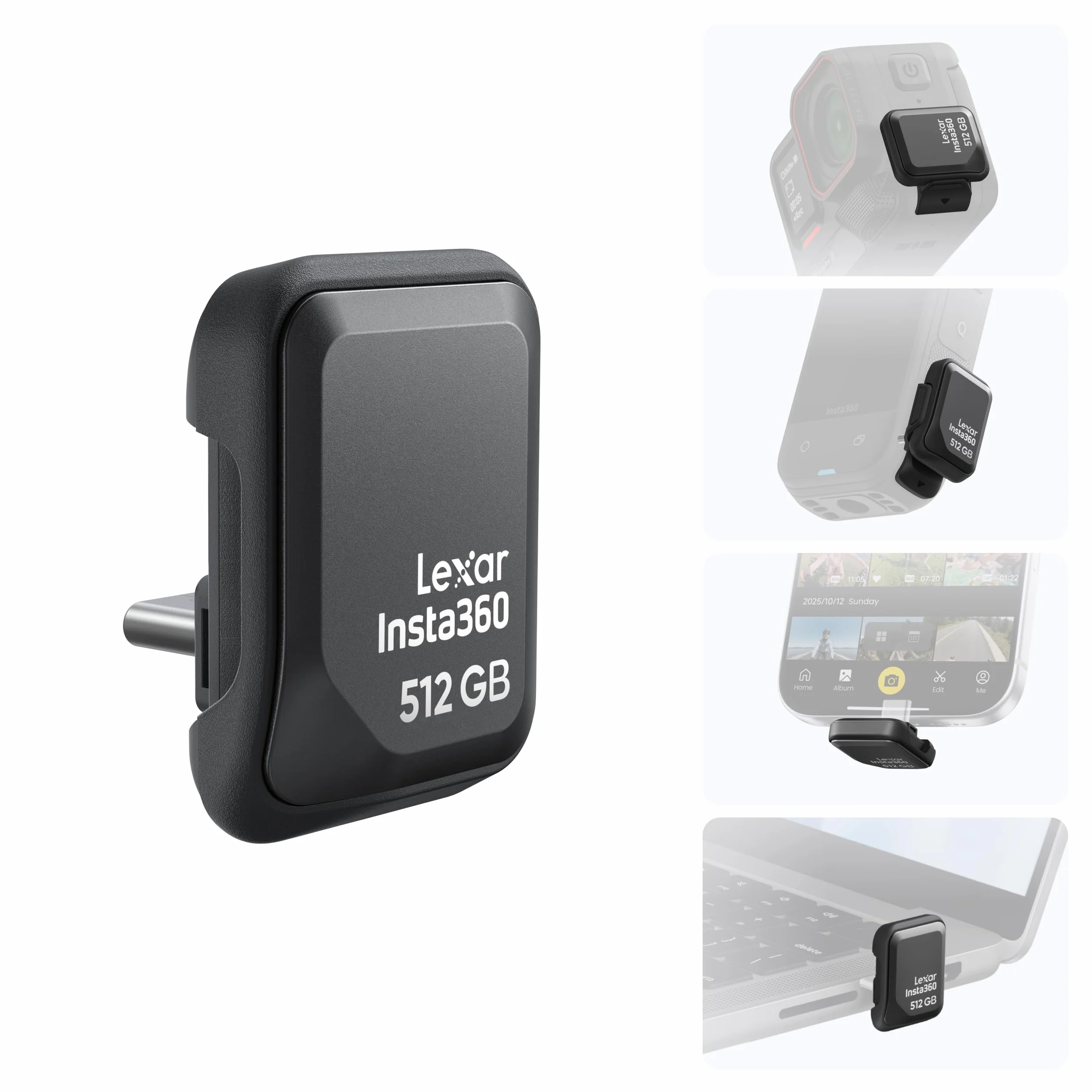 Insta360 SSD portatile Quick Reader 512 GB - Chiavetta USB-C esterna Ace Pro 2, X5, X4 Air, iPhone, Android e computer, sviluppata in collaborazione con Lexar per i creatori di contenuti