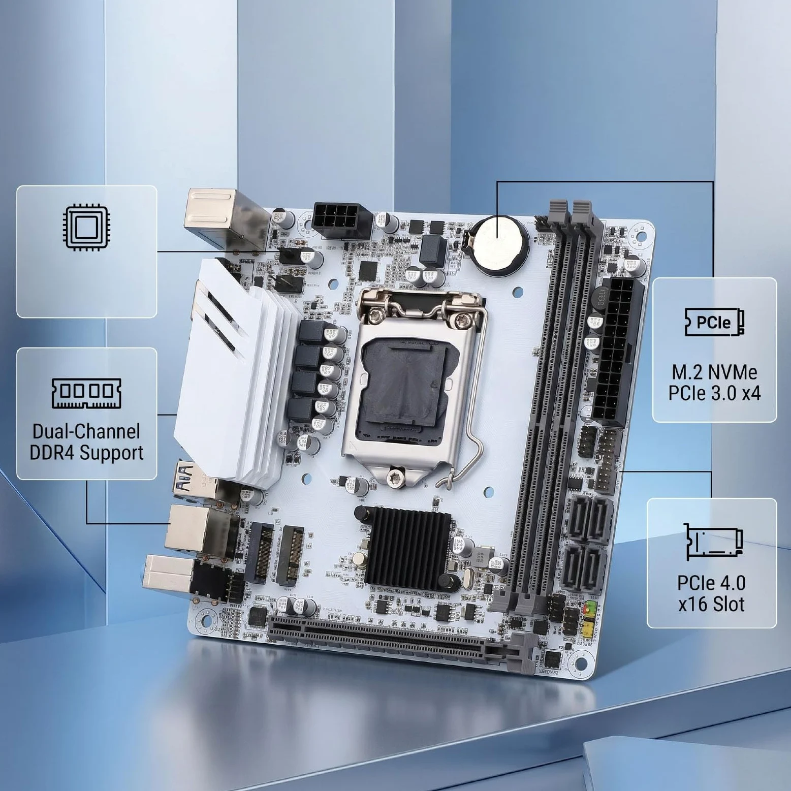 Annadue Scheda Madre H510 ITX, LGA1200 DDR4 64 GB M.2 NVMe PCIe 3.0 X4 | PCB Compatto da 170x170 Mm, DDR4 a Doppio Canale 3200 MHz, Slot PCIe 4.0 X16, Porte VGA e HDMI, per PC Desktop e Build SFF