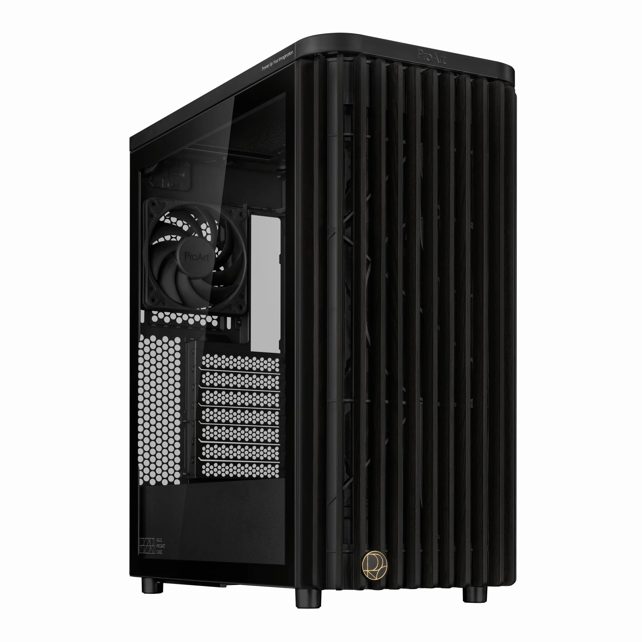 ASUS ProArt PA401 WOOD TG, Case Gaming ATX in Vetro Temperato e Pannello Frontale in Legno, Ventola Posteriore da 120 mm e 2 Ventole Frontali con PWM da 160 mm, Hub per Ventole Integrato, Nero