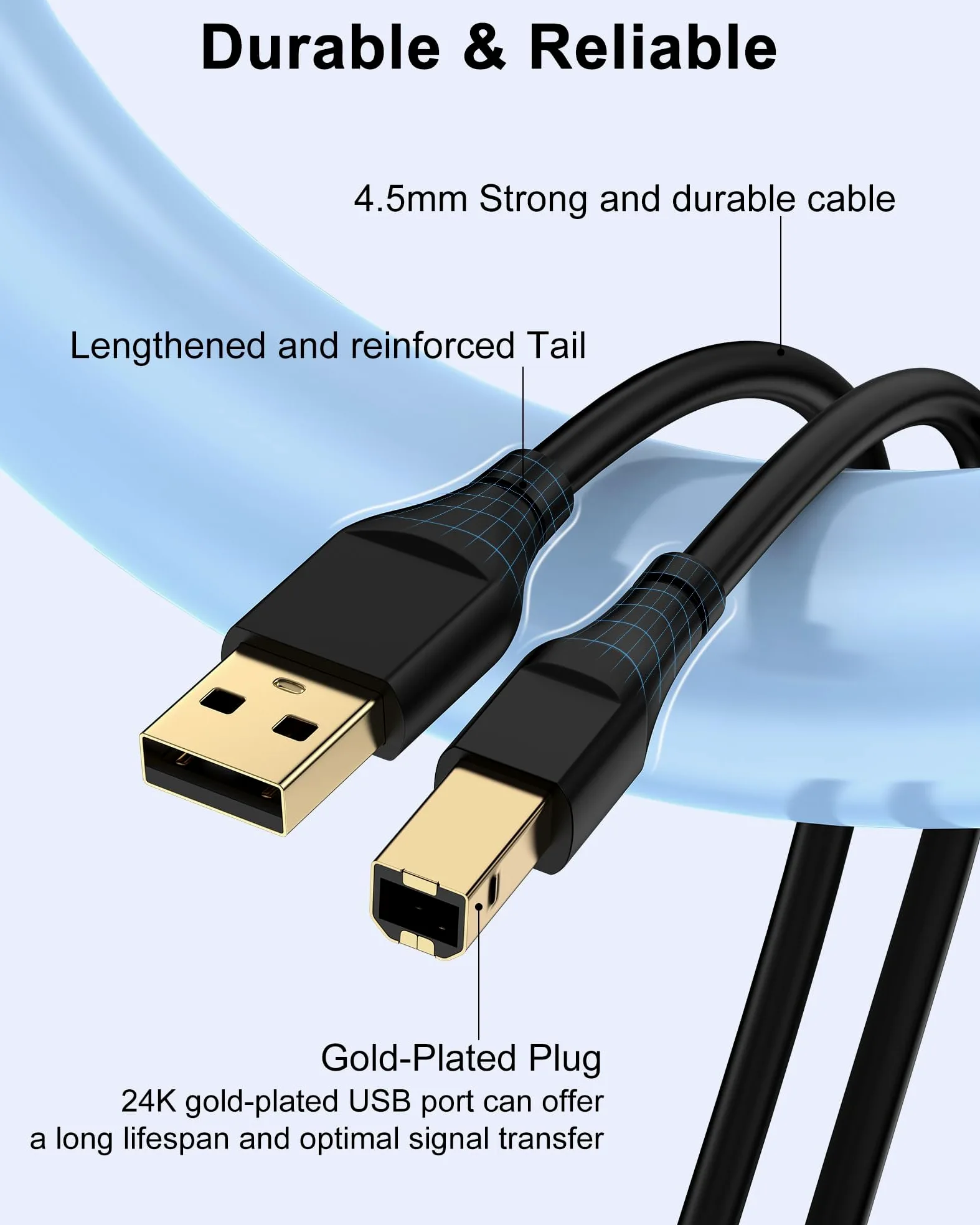HP - Cavo per stampante, 3 m, quadrato, da USB A a USB B, per stampante/scanner Epson, HP, Canon, Brother, Ethernet, si collega senza problemi a computer/laptop/pc, cavo lungo USB 2.0 tipo B Impresora