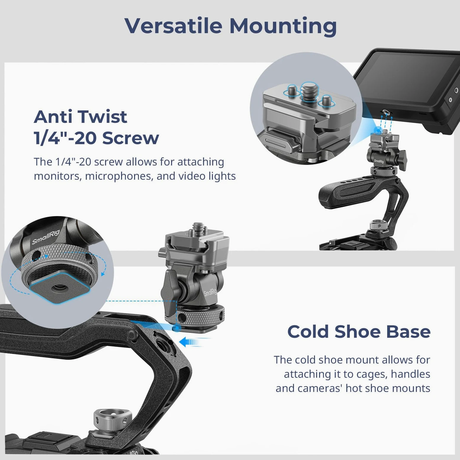 SMALLRIG HawkLock H21 Supporto per Monitor a Sgancio Rapido con Attacco Cold Shoe, Supporto per Monitor Girevole e Inclinabile Regolabile, Design Anti-torsione Doppio, per Monitor Ninja V/V+ – 4888