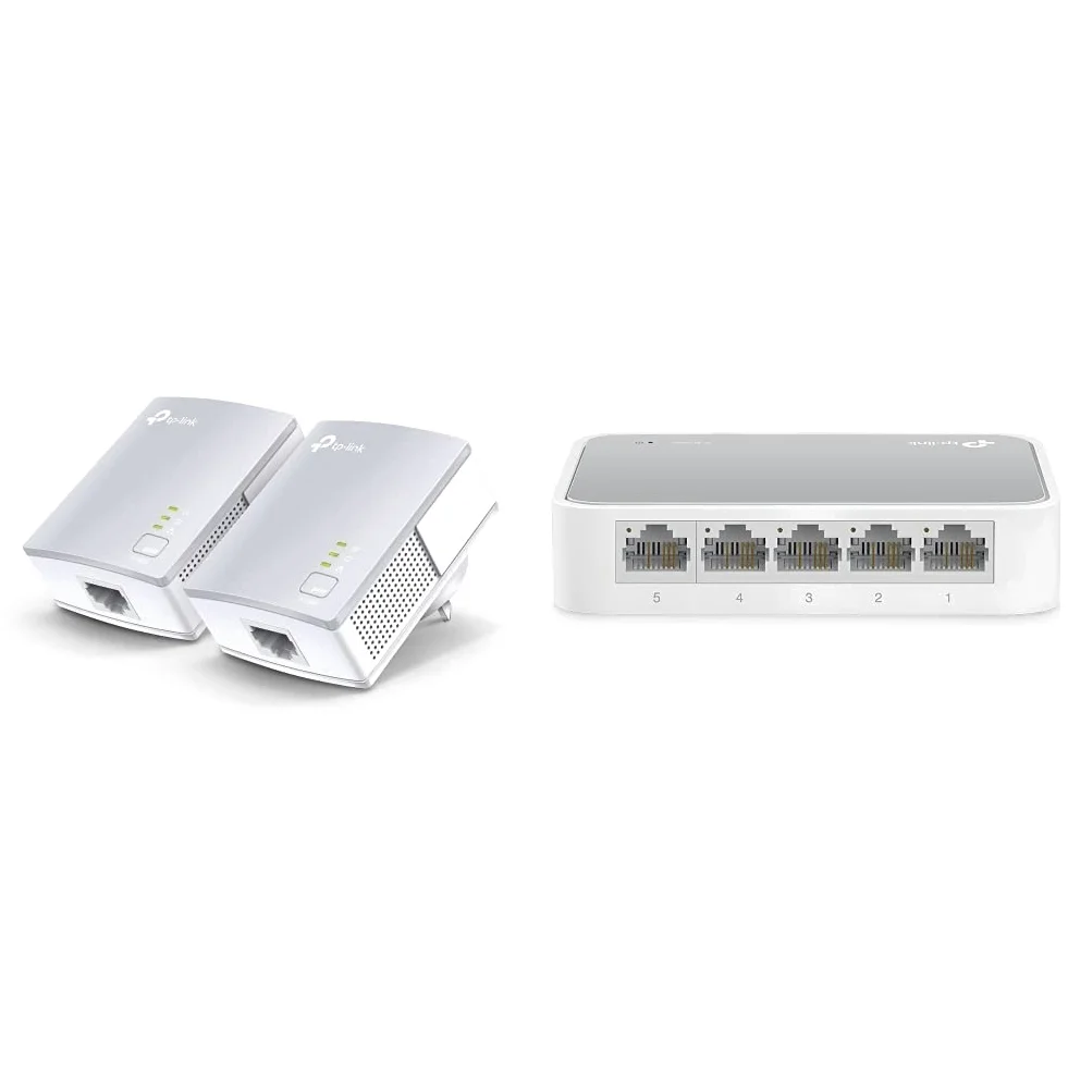 TP-Link TL-PA4010 Kit Powerline, AV600 Mbps Su Powerline, 1 Porta Ethernet, Plug And Play, Bianco & TL-SF1005D Switch Desktop, 5 Porte RJ45 10/100 Mbps, Plug & Play