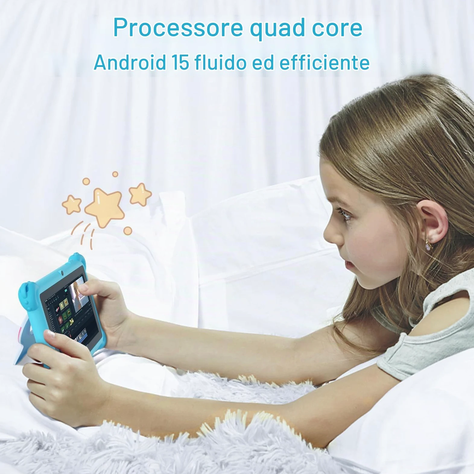 C idea, tablet per bambini, Android 15, 7 pollici, 1024 x 600, 6 GB (3 + 3) RAM + 32 GB ROM, batteria 2500 mAh, app per bambini preinstallate, compatibile con Wi-Fi e Bluetooth (blu)