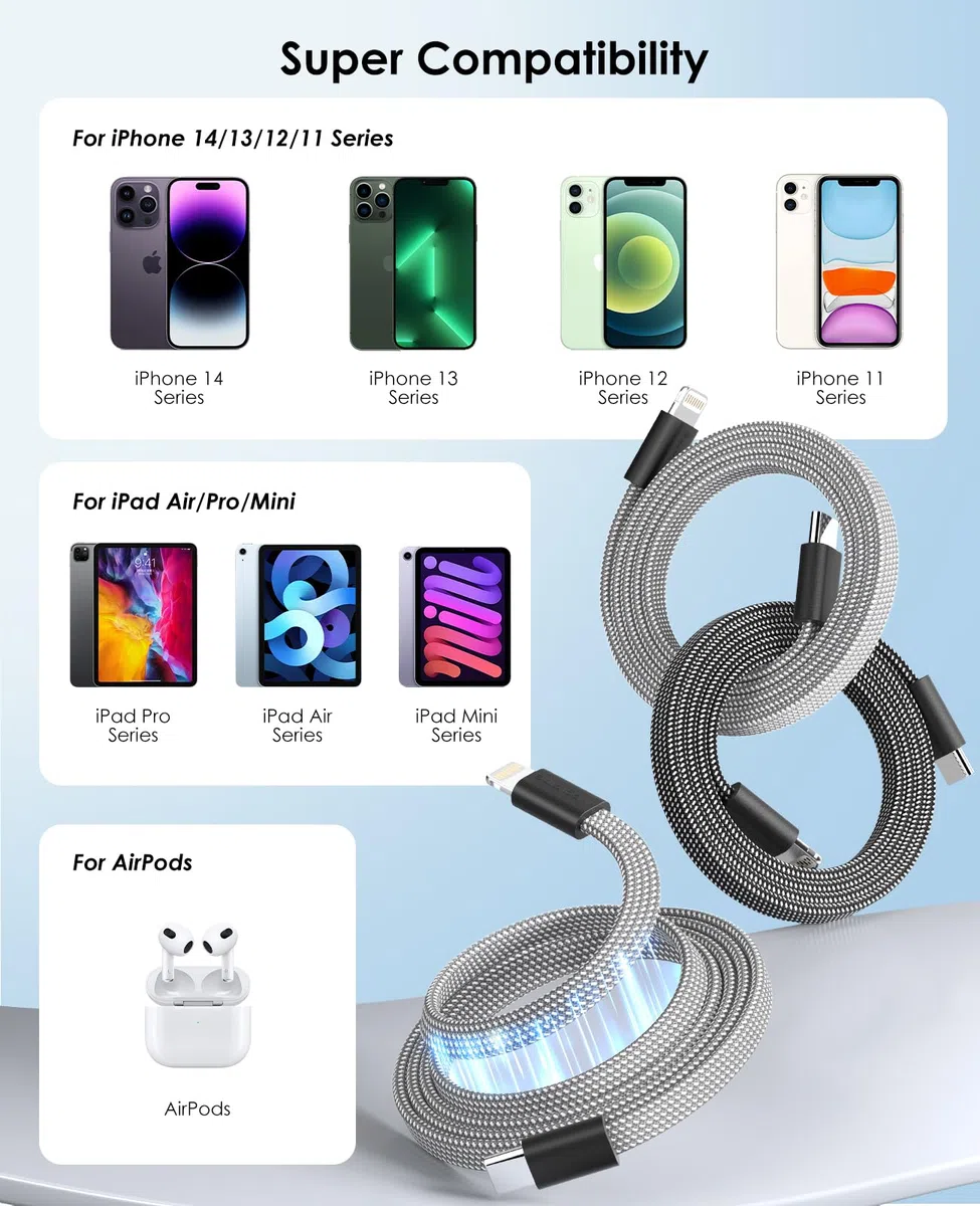 Magtame Cavo magnetico da USB C a Lightning, 1,5 m, certificato MFi, ricarica rapida PD 3.0, cavo piatto retrattile intrecciato compatibile con Phone 14 13 12 11 Pro Max XR XS X