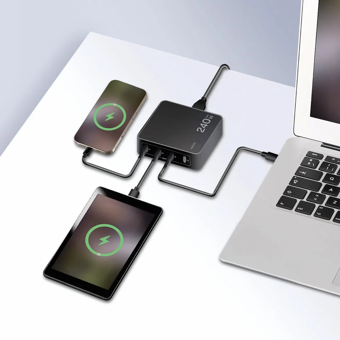 LogiLink PA0353 - Caricatore intelligente GaN (nitruro di gallio) 240 W, 4 x USB-C PD 3.1 (PowerDelivery)