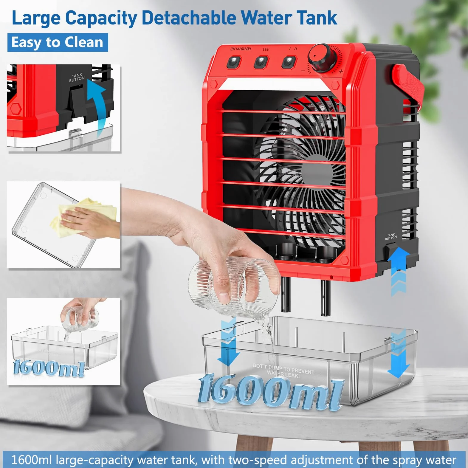Ventilatore nebulizzatore portatile compatibile per batteria milwaukee da 18 V (senza batteria) o alimentato tramite USB, ventola di raffreddamento per camera da letto con 7 luci, timer 8H, serbatoio