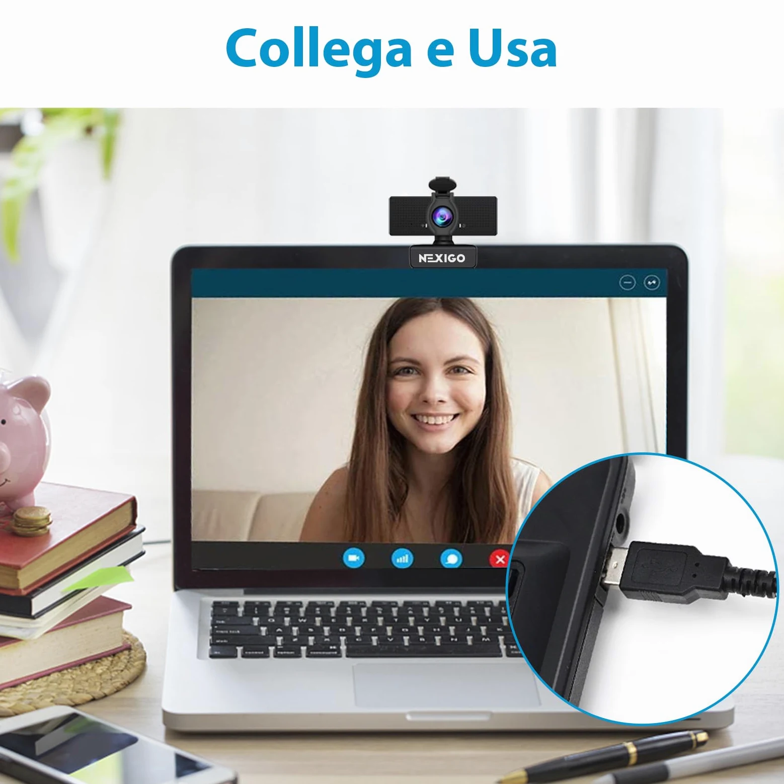 NexiGo N60 Webcam 1080P con Microfono, FOV Regolabile, Zoom, Controllo Software e Copertura Privacy, USB HD Camera Web per Computer, Plug and Play, per Zoom/Skype/Teams