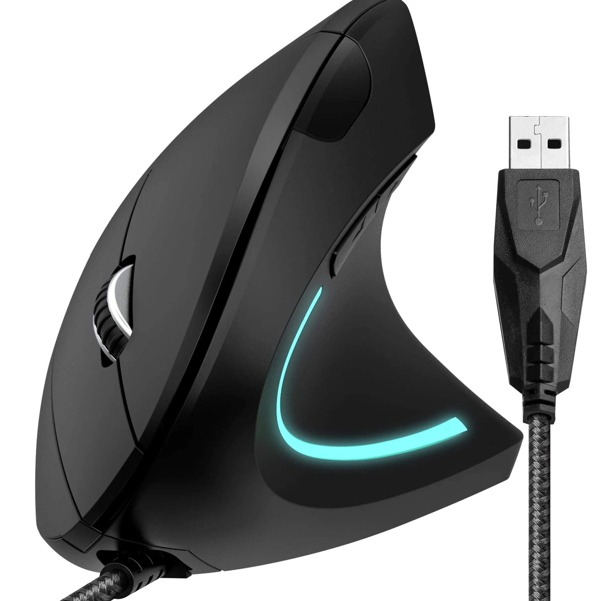 Delton Mouse ergonomico verticale cablato S12, 6 pulsanti, 3 livelli DPI regolabili (800/1200/1600) e rotella di scorrimento 3D, compatibile per PC, laptop, Mac, Chromebook – nero