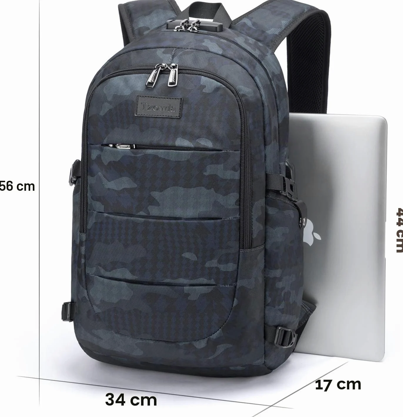 Tzowla Zaino Porta PC Universitari Uomo e Donna,Zaino da Viaggio Impermeabile Antifurto di Ricarica USB e Serratura per Notebook da 17/17,3 Pollici,Zaino da Giorno Sottile Lavoro Business-BluCamo