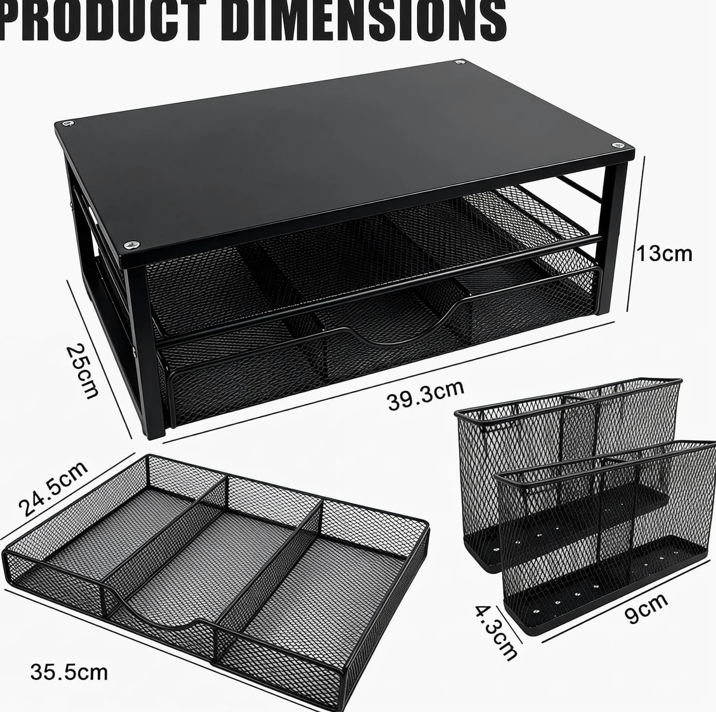 Supporto per monitor con cassetto e 2 portapenne, rialzo ergonomico da scrivania per laptop e schermo, organizer multifunzionale a 2 livelli per ufficio e home office (nero)