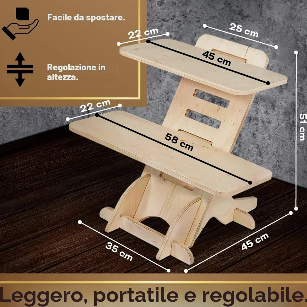 Supporto per computer portatile in legno, con supporto e scrivania in piedi, prodotto in UE