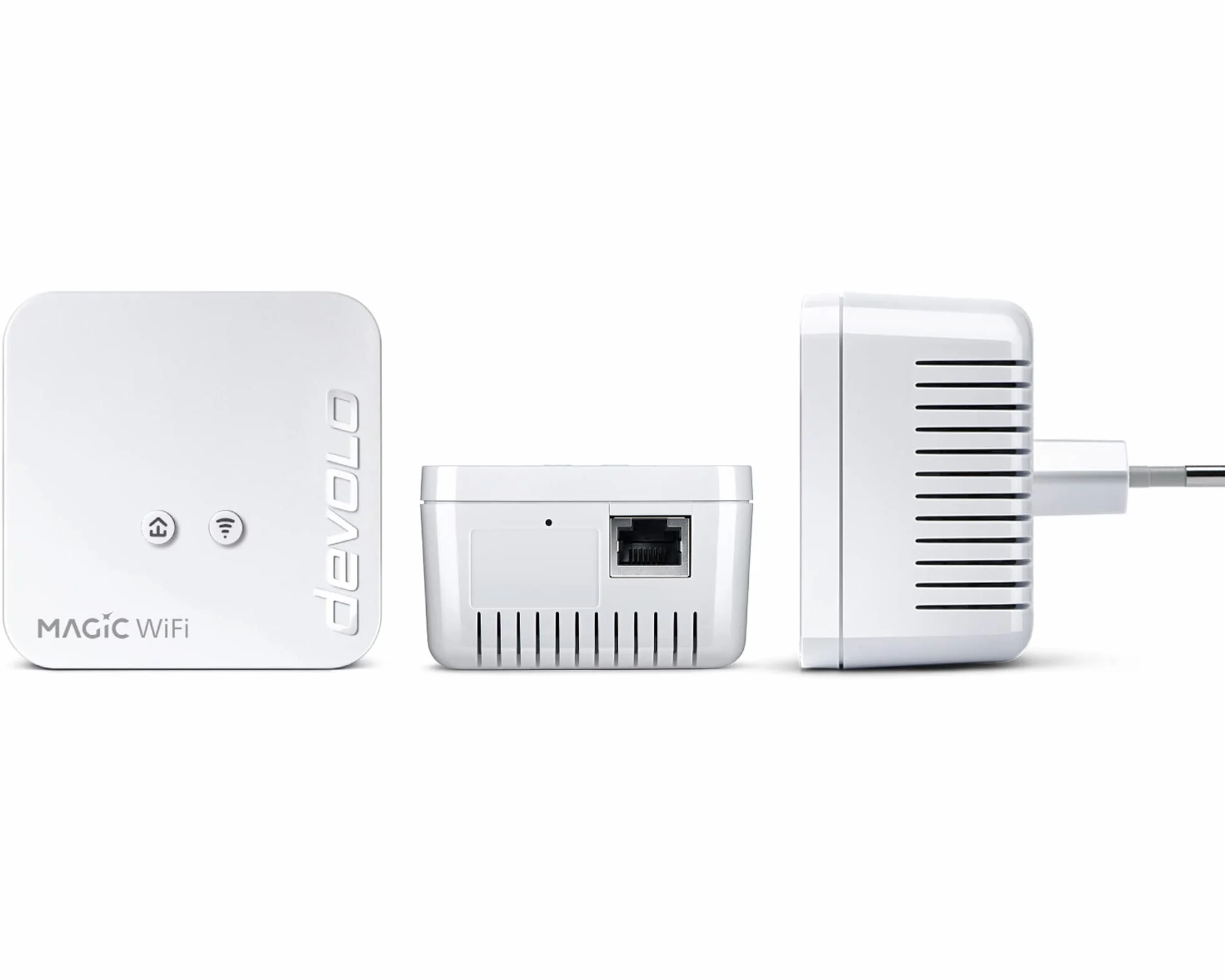devolo Mini Starter Kit Magic 1 - 1200 WiFi, set compatto, 2 adattatori WiFi Powerline per una rete domestica sicura (1200 Mbit/s, 1 x connessione LAN Fast Ethernet, WiFi mesh, tecnologia G.hn) Bianco