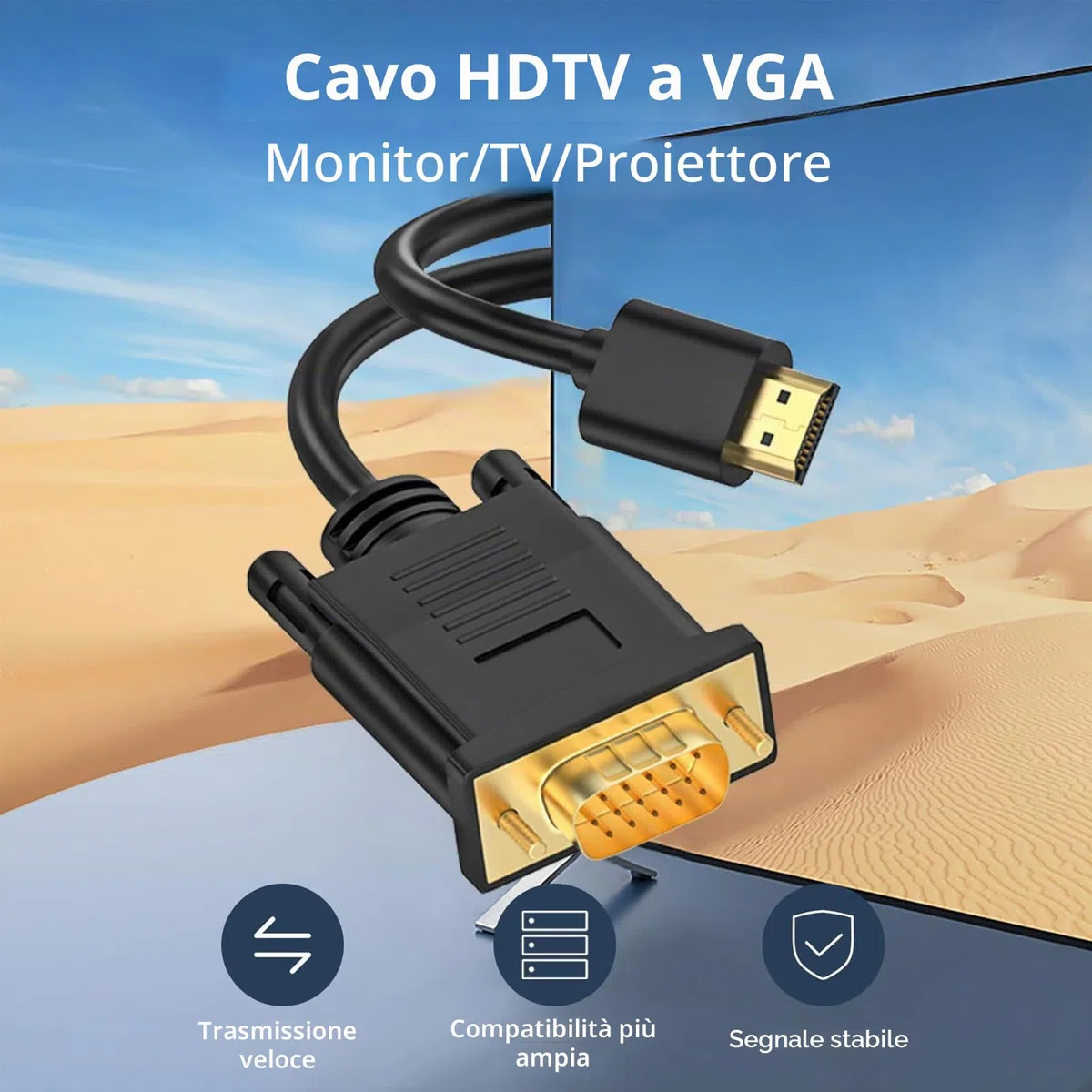 Loydia Cavo da HDTV a VGA, 1080P Cavo Adattatore da HDTV a VGA, cavo Monitor da vga a Displayport, compatibile con Computer, Desktop, Laptop, PC, Monitor, Proiettore (1M)
