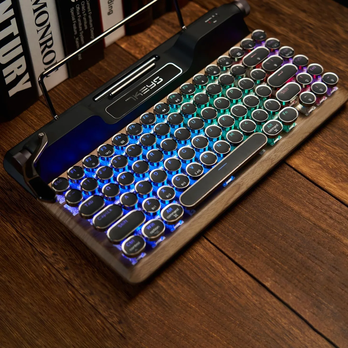 Tastiera in stile macchina da scrivere retrò senza fili meccanica RGB retroilluminata, poggiapolsi confortevole, supporto cablato/Bluetooth 5.0/wireless 2.4G per IPAD/PC/Laptop
