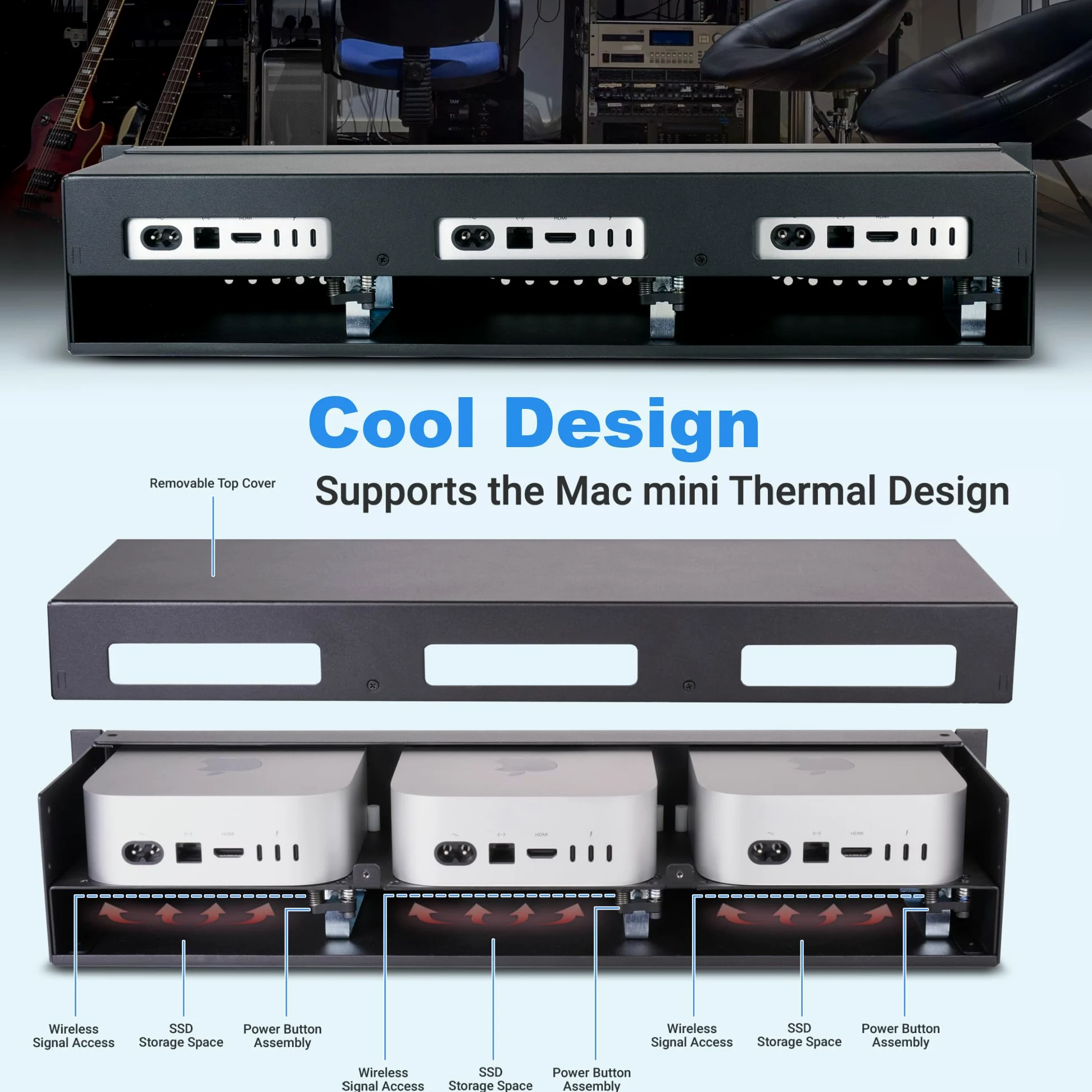 Sonnet RackMac Mini (2024+)-Alloggiamento per montaggio su rack 2Upara 1, 2 o 3 Computer Mac Mini, soluzione Montaggio rack Pro da 19 pollici