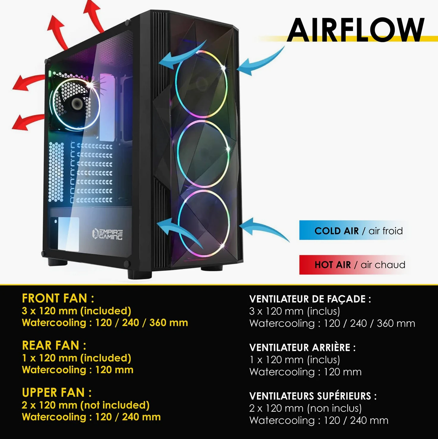 EMPIRE GAMING - Case PC da Gioco Diamond ARGB Mid-Tower ATX e ITX - Frontale con Motivo Diamond e Pareti Laterali in Vetro Temperato - 4 Ventole LED RGB Indirizzabile 120 mm - MB Sync