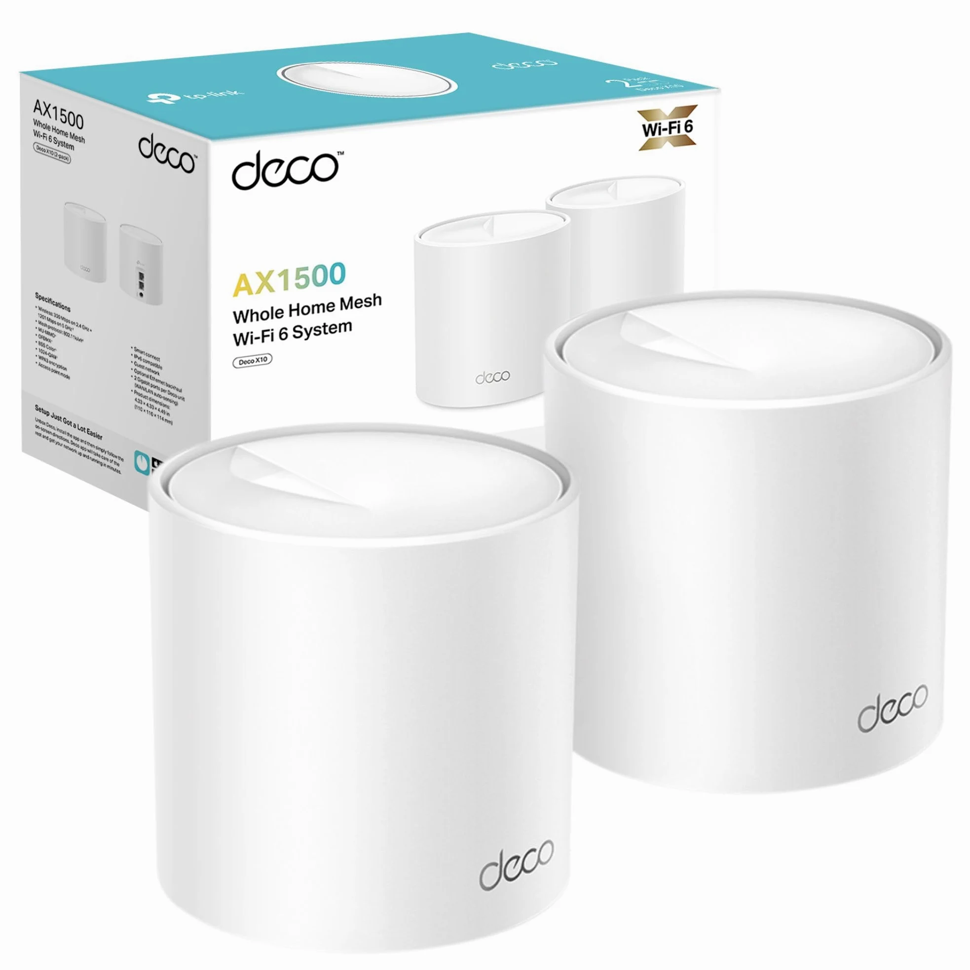 TP-Link Deco X10 AX1500Mbps Sistema WiFi 6 a rete dual-band per tutta la casa, amplificatore WiFi basato su AI, 2 porte Gigabit, copertura fino a 3900 m², collega fino a 120 dispositivi, gioco e 4K
