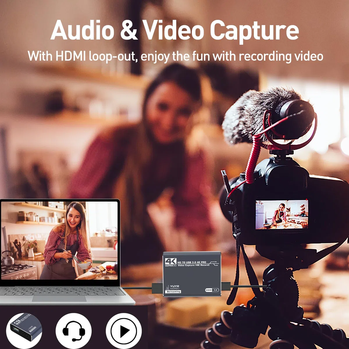 Scheda di acquisizione: Elevate Your Streaming Game with 4K Full HD HDMI USB 3.0 Video Capture Card - Progettato per videocamere, PS4, OBS, PS5, Xbox