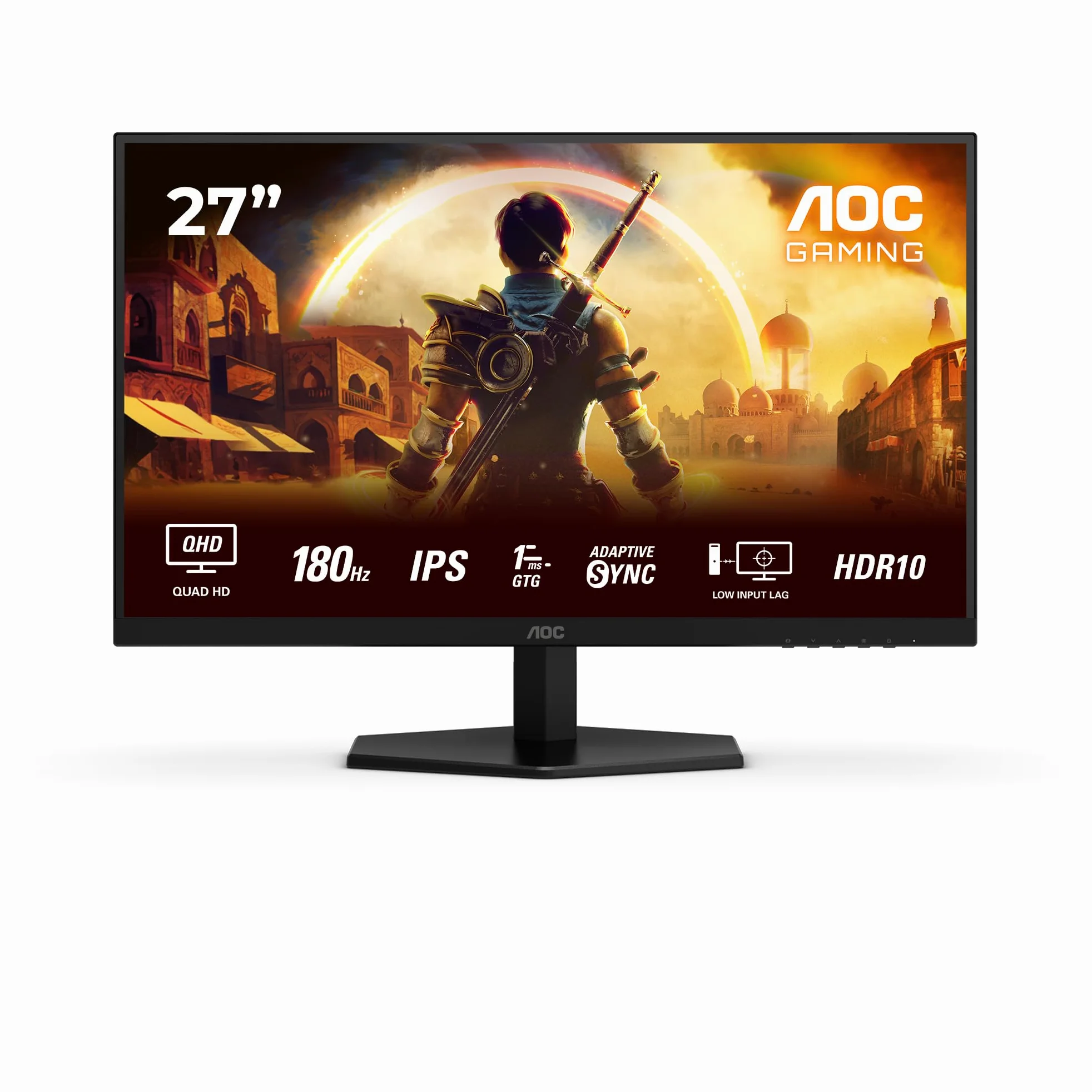 AOC Gaming Monitor Q27G42XE 27 pollici 2560x1440, WQHD, 180Hz, Fast IPS Panel, 1ms GtG, Speakers, (HDMI2x 2.0 DP 1x 1.4) HDR10, G-Sync Compatible, Nero